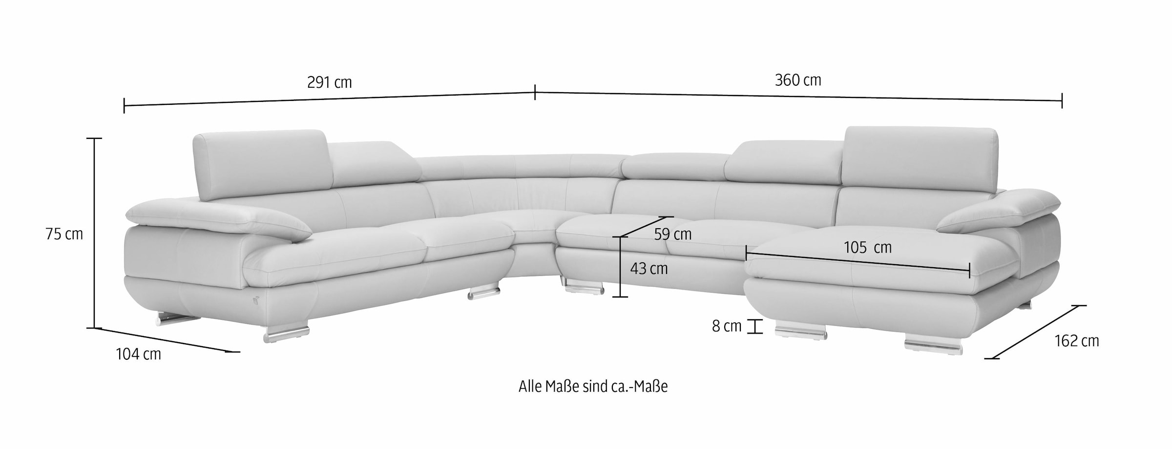 CALIA ITALIA Wohnlandschaft »Magic, italienisches Sofa zum Träumen, erstklassiger Sitzkomfort«, verstellbaren Kopfstützen zum Relaxen, in 2 Lederqualitäten, U-Form