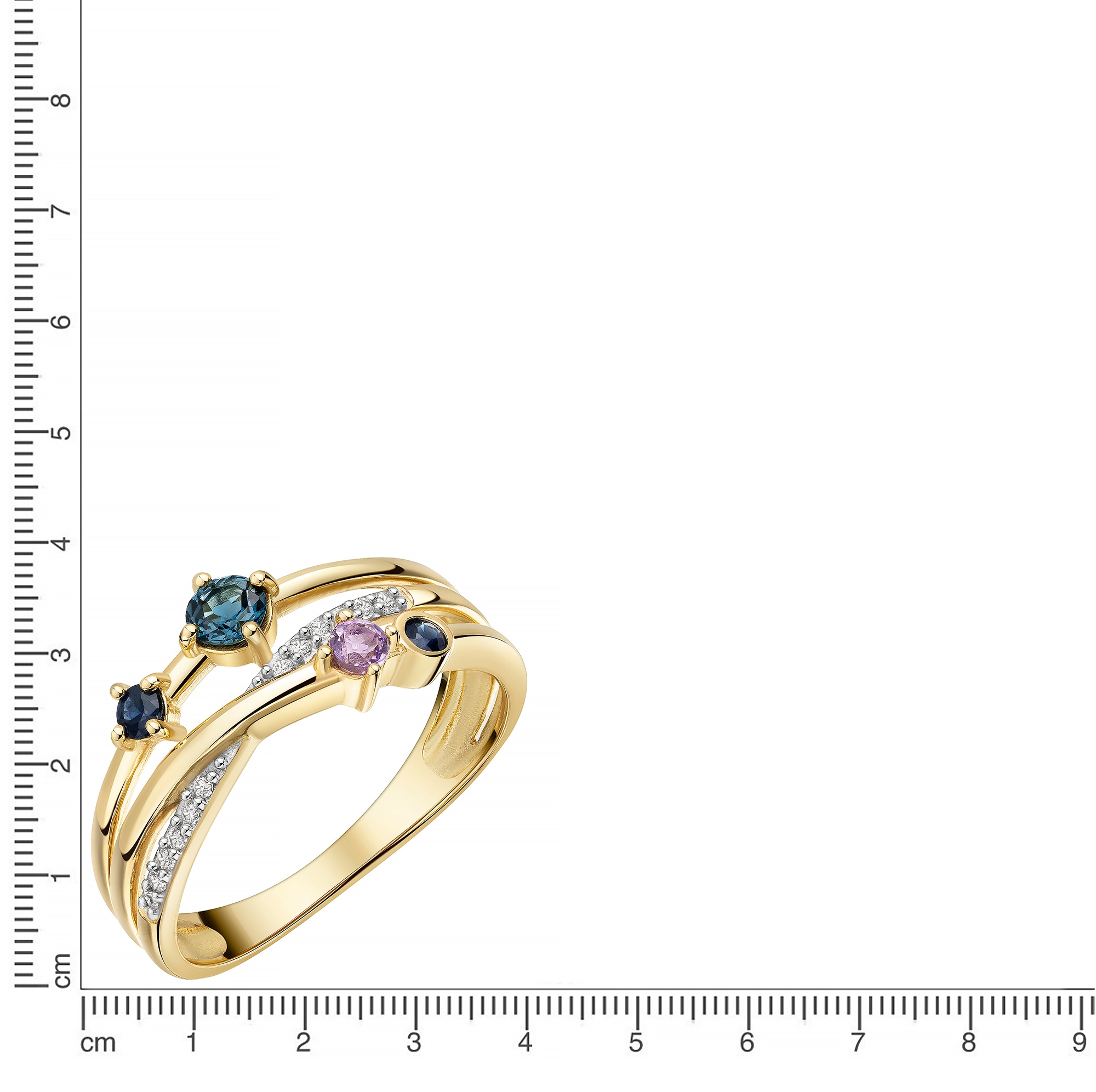 Firetti Fingerring »Schmuck Geschenk Gold 333 Damenring Ring mehrreihige Optik« mit Amethyst, Blautopas (behandelt), Saphir, Zirkonia (synth.)