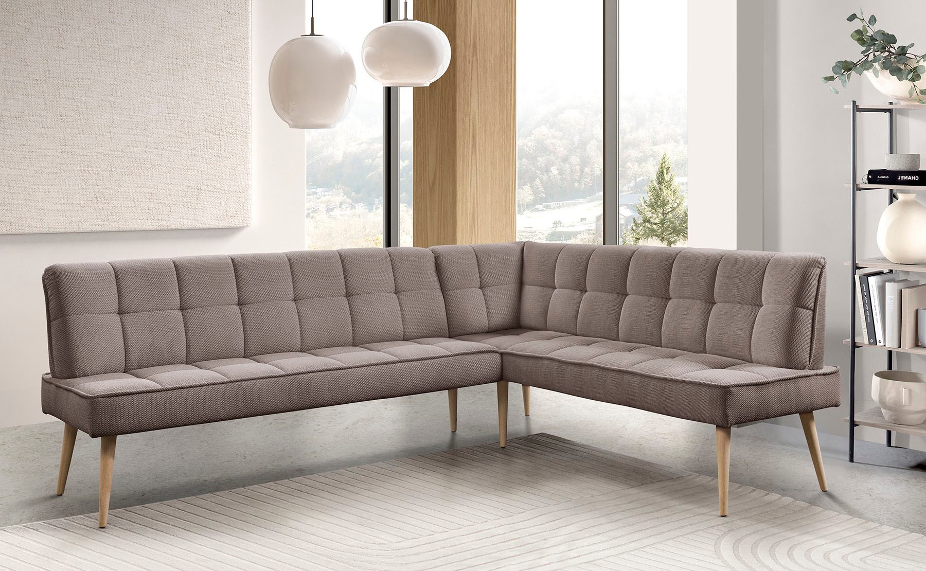 exxpo - sofa fashion Eckbank »Latte« moderne Sitz- und Rückensteppung, bequem und elegant, hoher Holzfuß