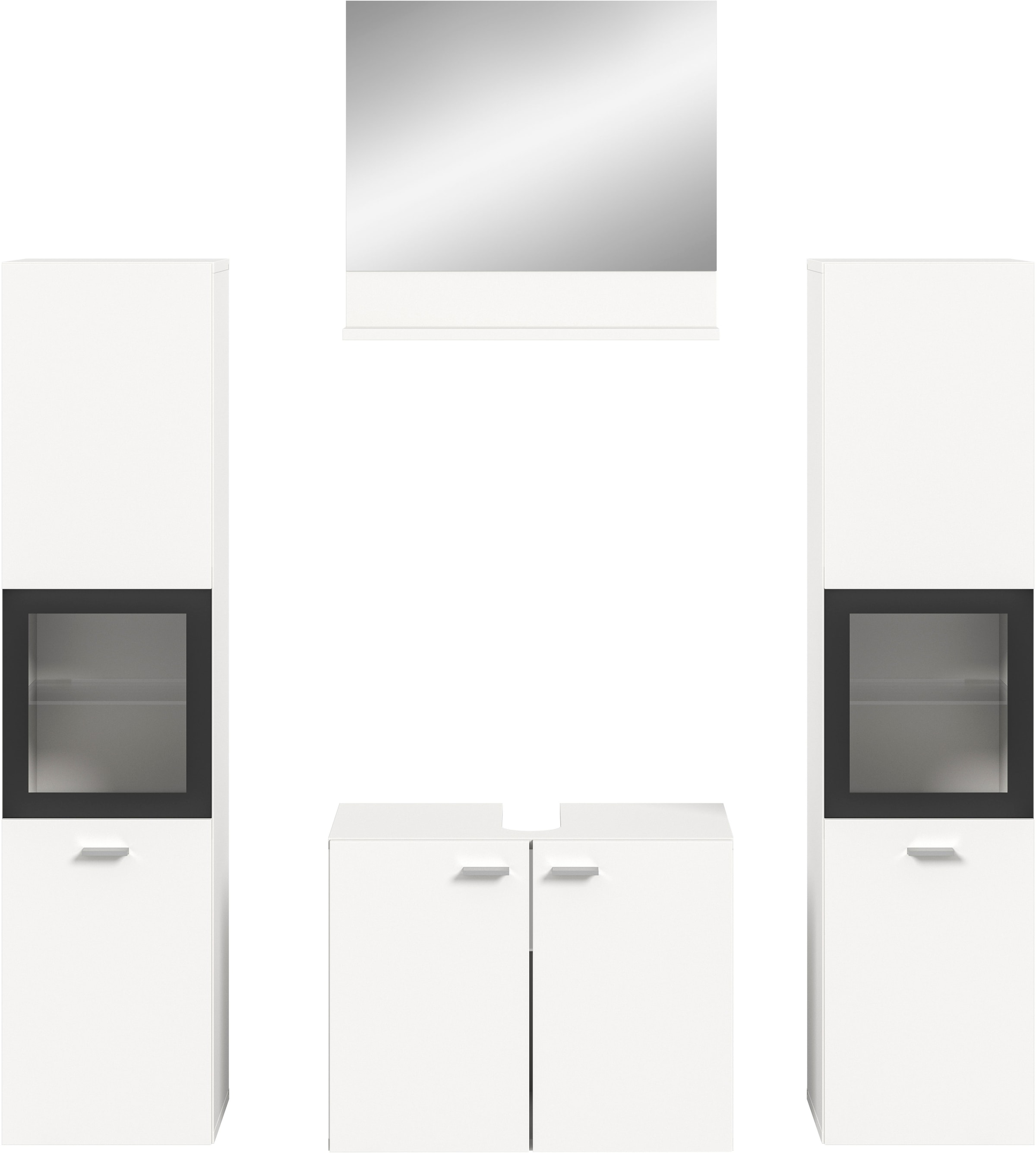 welltime Badmöbel-Set »Tampa, Breite 137cm, 4-teilig«, (4 St.), Waschbeckenunterschrank, Spiegel, Hochschrank