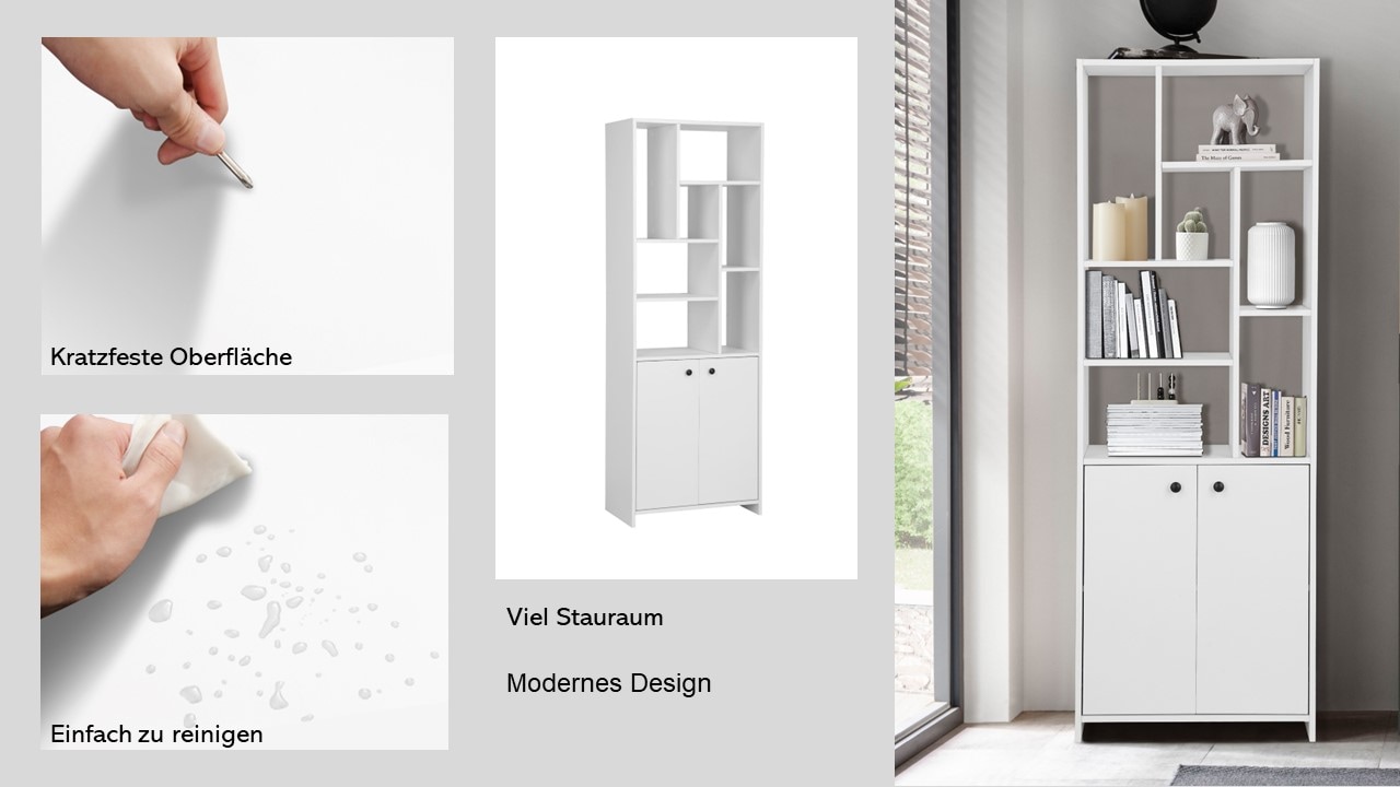 INOSIGN Mehrzweckschrank »Ezzell«, 7 offene Fächer, Metallgriffe, kratzfeste Beschichtung, Maße 60x170 cm
