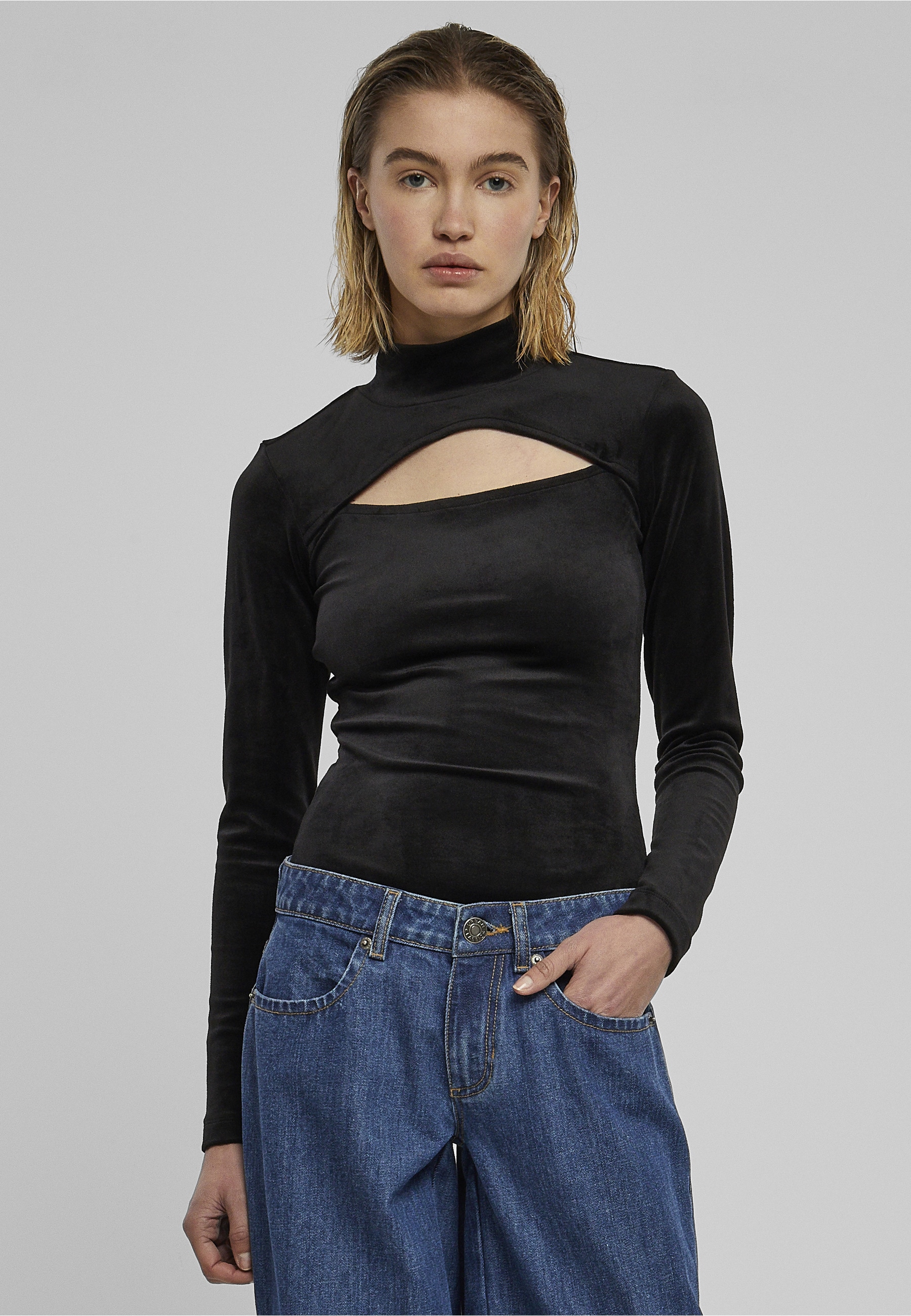 URBAN CLASSICS Body »Urban Classics Damen Ladies Velvet Cut-Out Turtleneck Body«