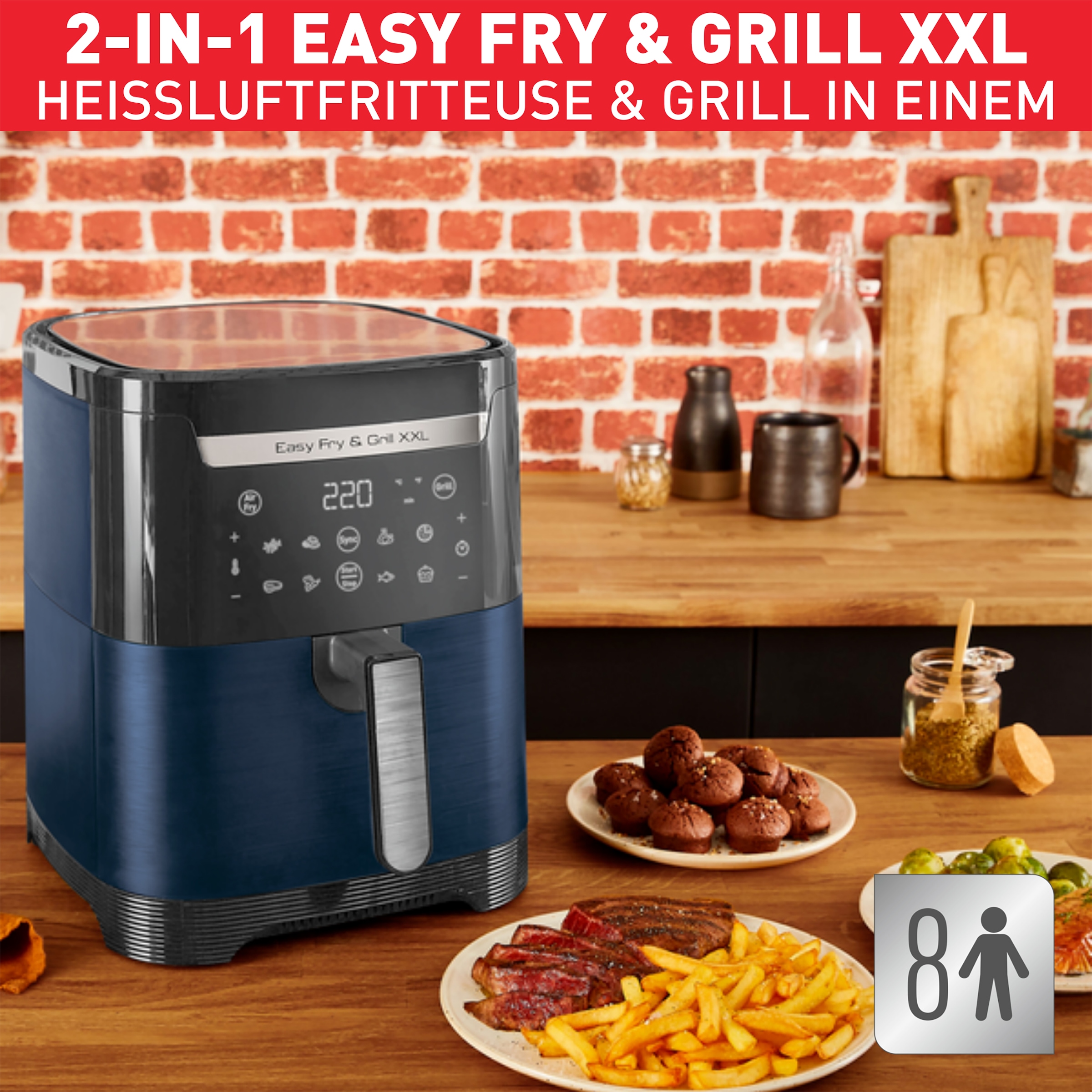 Tefal Heißluftfritteuse »Easy Fry & Grill XXL, 2-in-1«, 1830 W, 2 separate Zonen, 6,5 L XXL-Fassungsvermögen, EY8018