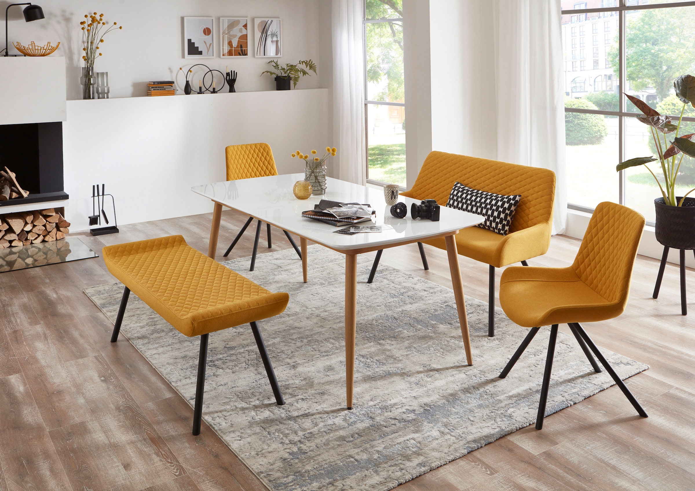 INTER-FURN Esstisch »Bozen«, (1 St.), 180 cm Breite x 90 cm Tiefe, Tischplatte Weiß Lack, Metallgestell