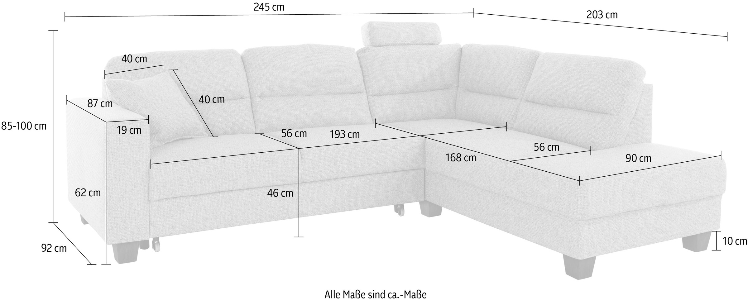 TRENDMANUFAKTUR Ecksofa »Chamber, zeitlos & elegant, bequem, L-Form«, inklusive einer Kopfstütze, wahlweise mit Schlaffunktion