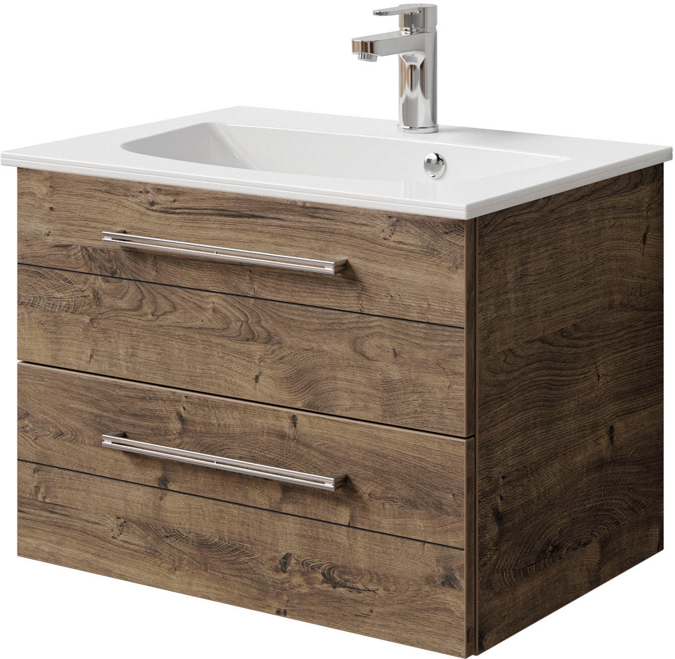 Saphir Badmöbel-Set »Serie 6025 2-teilig Mineralmarmor-Waschtisch mit LED-Spiegelschrank«, (2 St.), Waschplatz 67 cm breit, 2 Schubladen, 2 Spiegel-Türen, inkl Türdämpfer