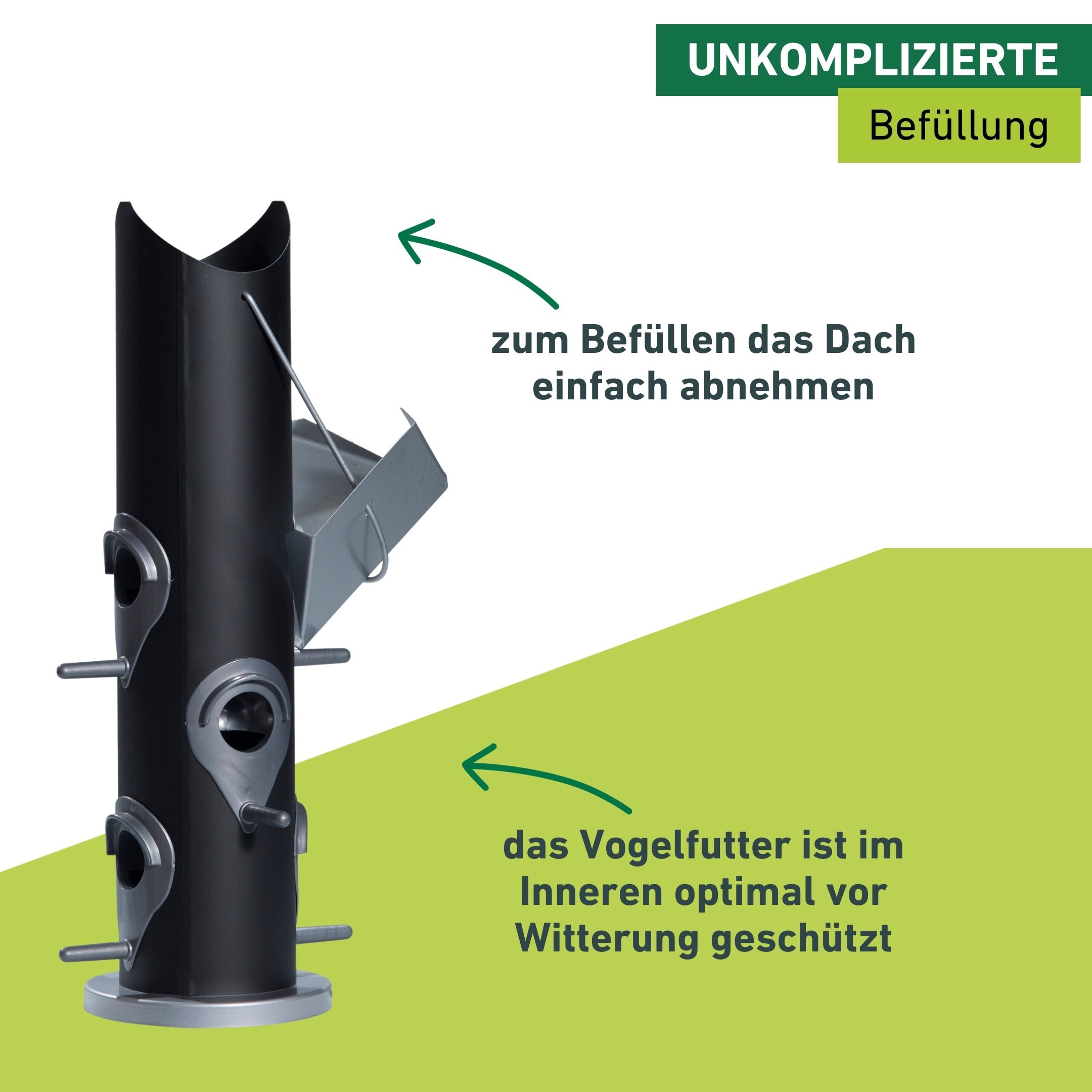 Windhager Vogelhaus »Saatmischung, Vogelfuttersilo aus robustem Metall« Futterstation inkl. Aufhängung, Füllvolumen ca. 1,25l, 13,5x13,5x35cm
