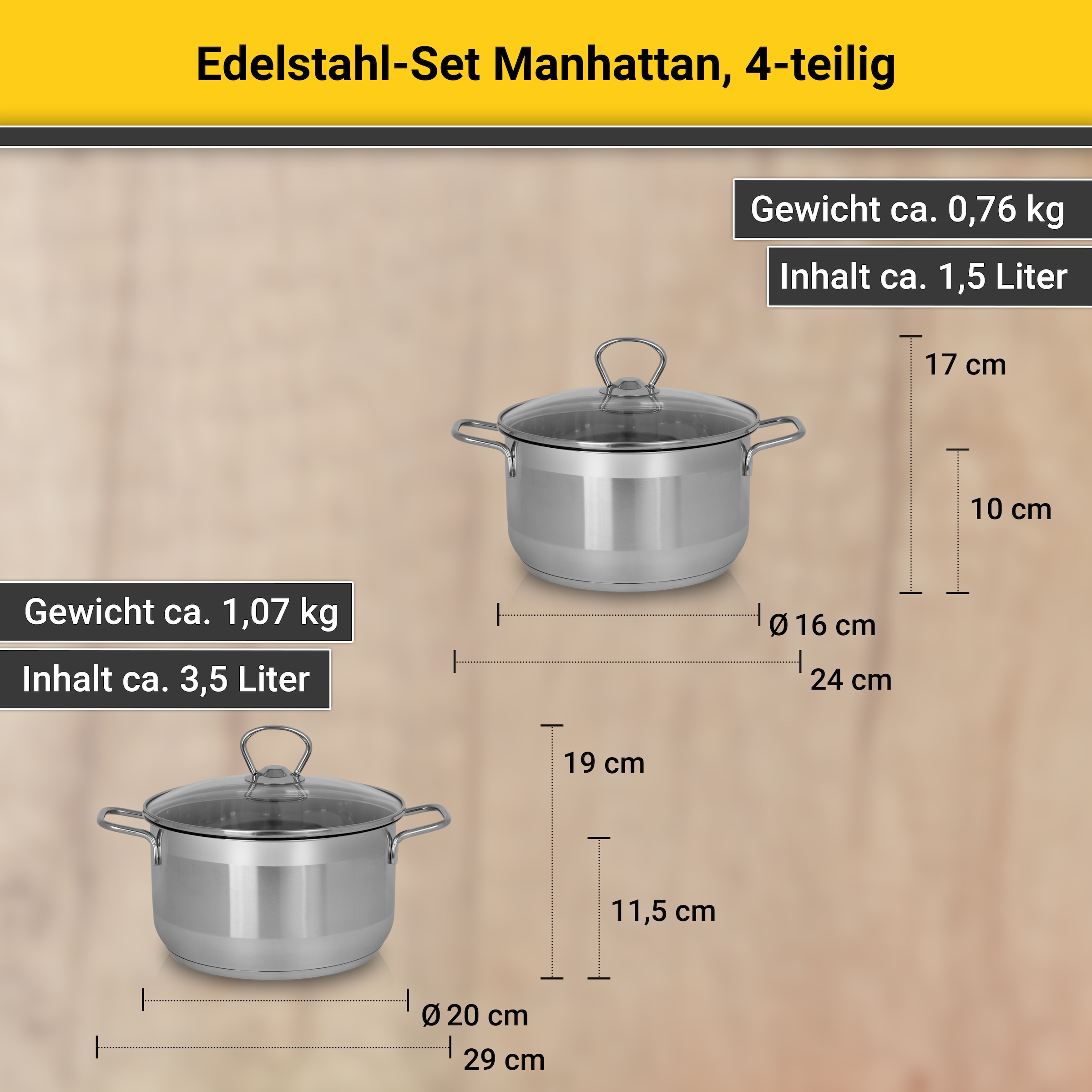 Krüger Topf-Set »Manhattan«, Edelstahl, (Set, 7 tlg.), für Induktions-Kochfelder geeignet