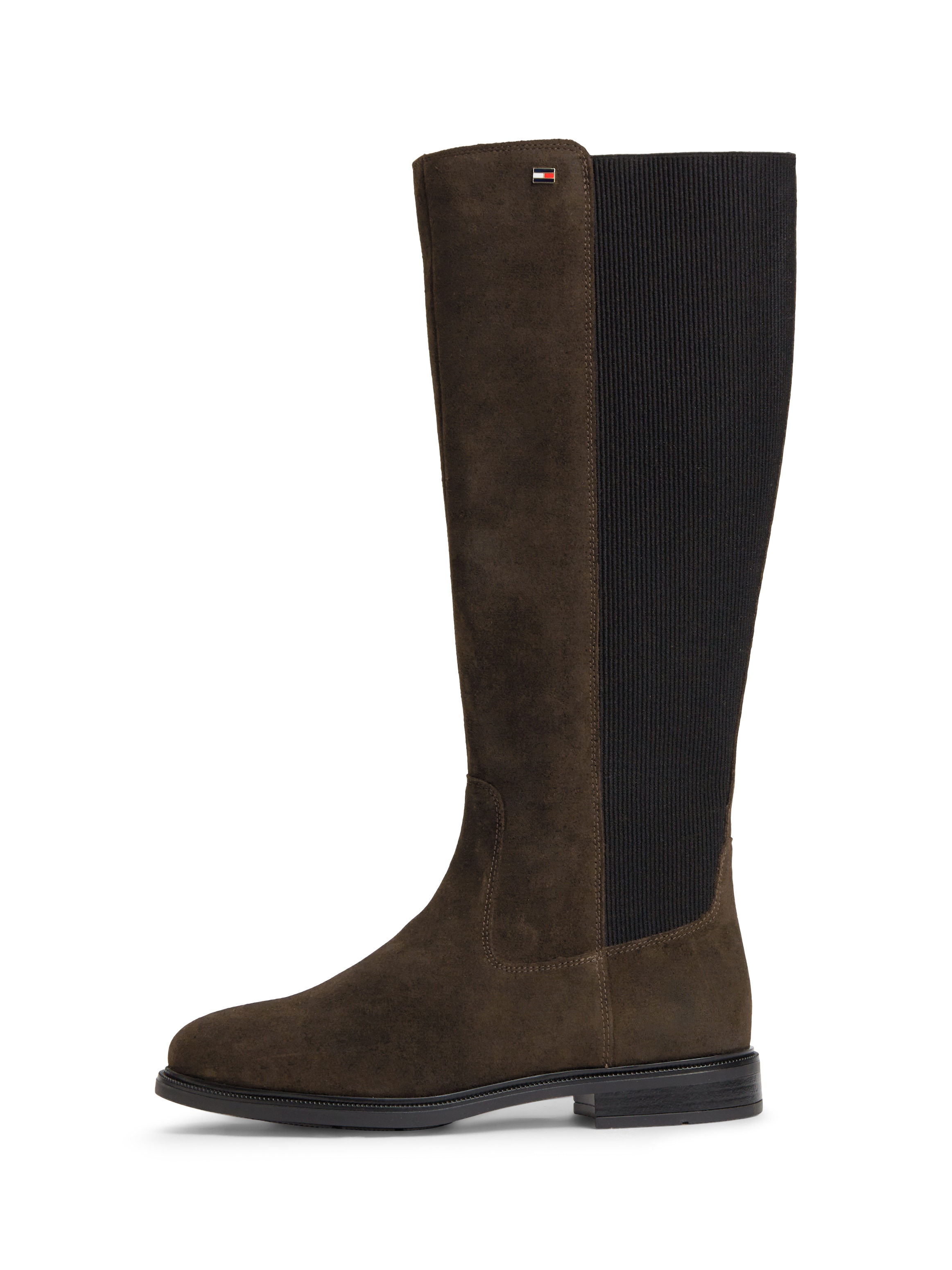 Tommy Hilfiger Stiefel »ENAMEL FLAG SUEDE HIGH CHELSEA«  Blockabsatz, Langschaftstiefel mit Label-Flag