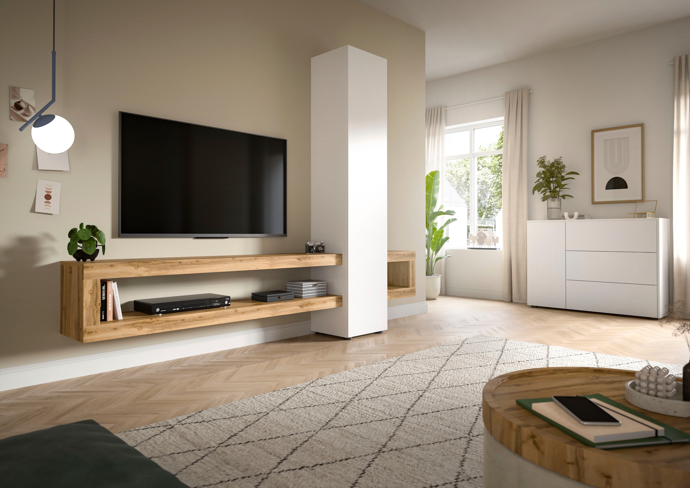 INOSIGN Wohnwand »Zolder, Breite 240 cm, push-to-open, 1 Tür, 3 Einlegeböden,«, (2 St.), 2 offene Fächer, TV-Wand, Media-Möbel, TV-Möbel, Wohnzimmermöbel