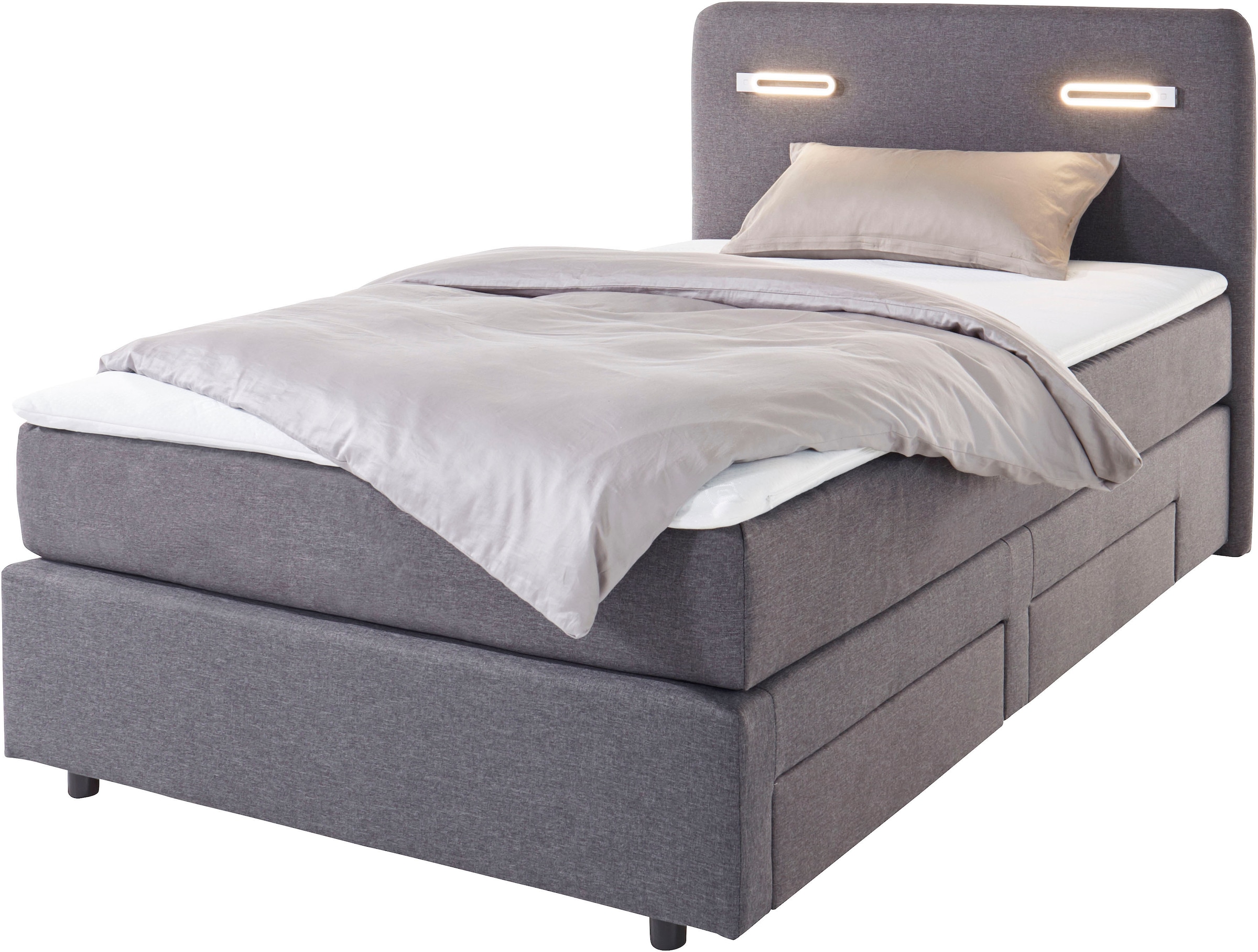 INOSIGN Boxbett »Luan«, Schubkästen, LED-Beleuchtung und Topper, in Breite 120 cm und 180 cm