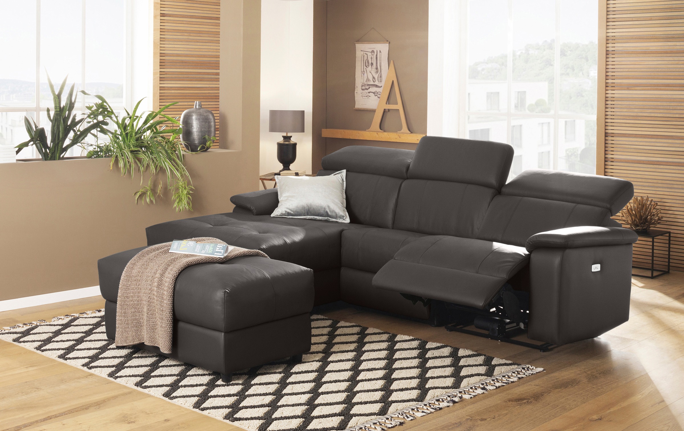 Home affaire Ecksofa »Binado, L-Form,«, mit manueller oder elektrischer Relaxfunktion mit USB-Anschluss