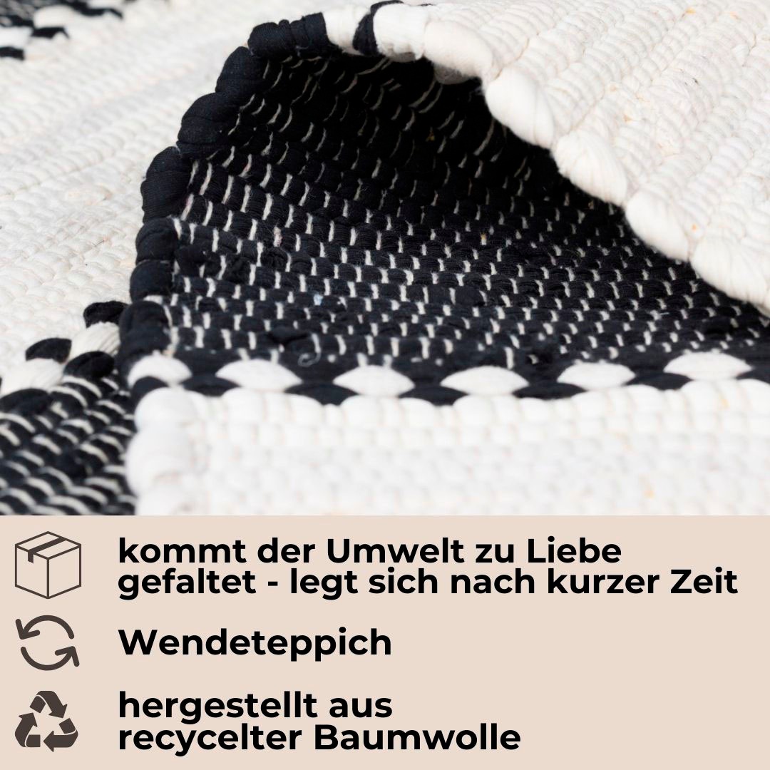 my home Teppich »Benja«, rechteckig, 10 mm Höhe, Handweb Teppich, gestreift, 90% Baumwolle, handgewebt, mit Fransen