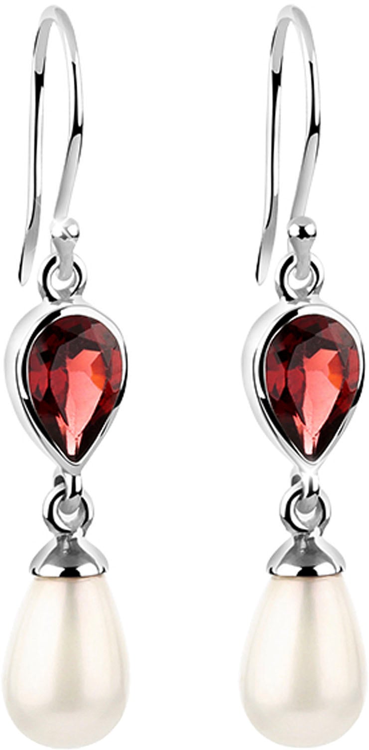 Elli Paar Ohrhänger »Schmuck Geschenk Silber 925 Ohrringe, 222348-050«, mit Granat - mit Muschelkernperle (synth.)