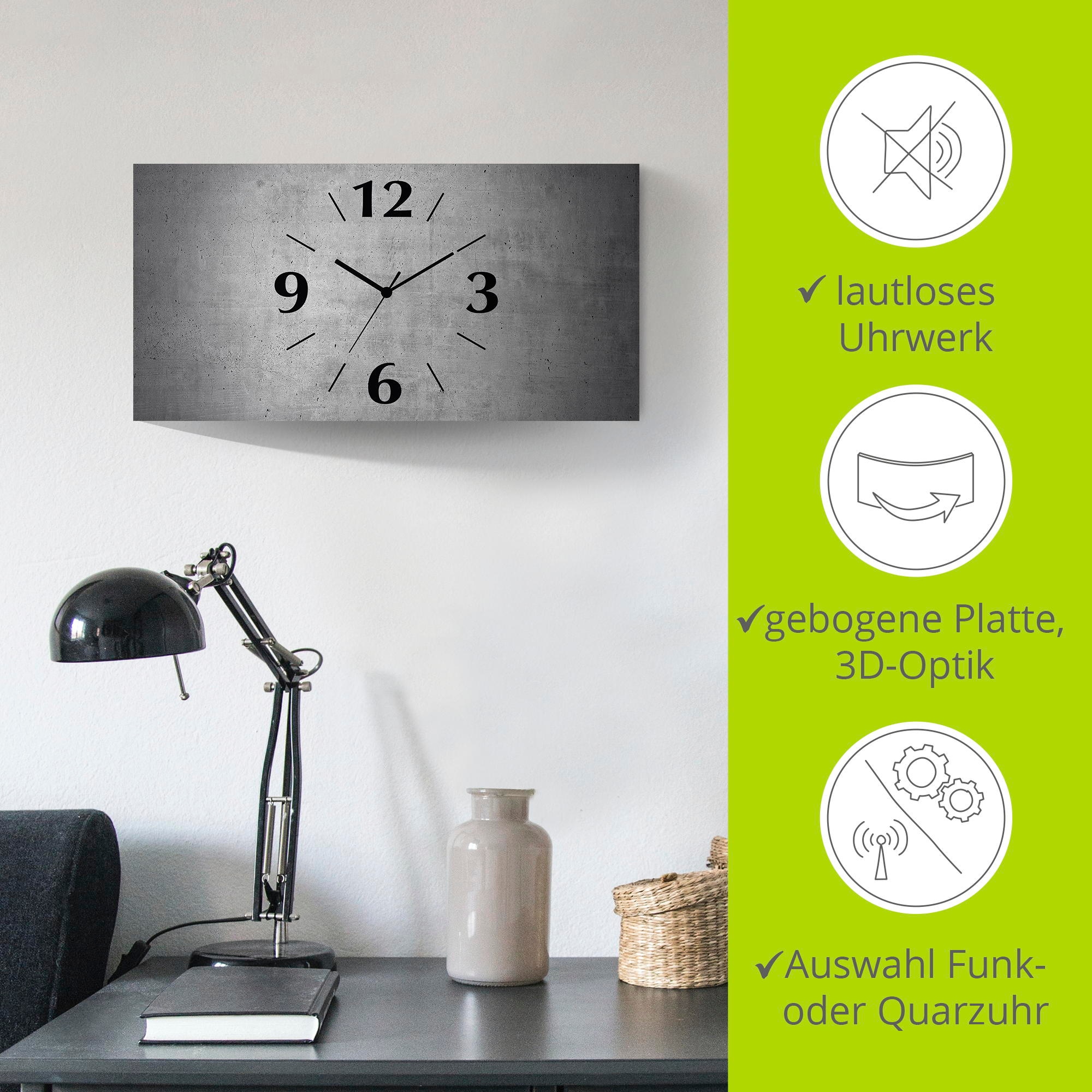 Artland Wanduhr »Grauer Beton«, 3D Optik gebogen, mit Quarz- oder Funkuhrwerk, versch. Größen