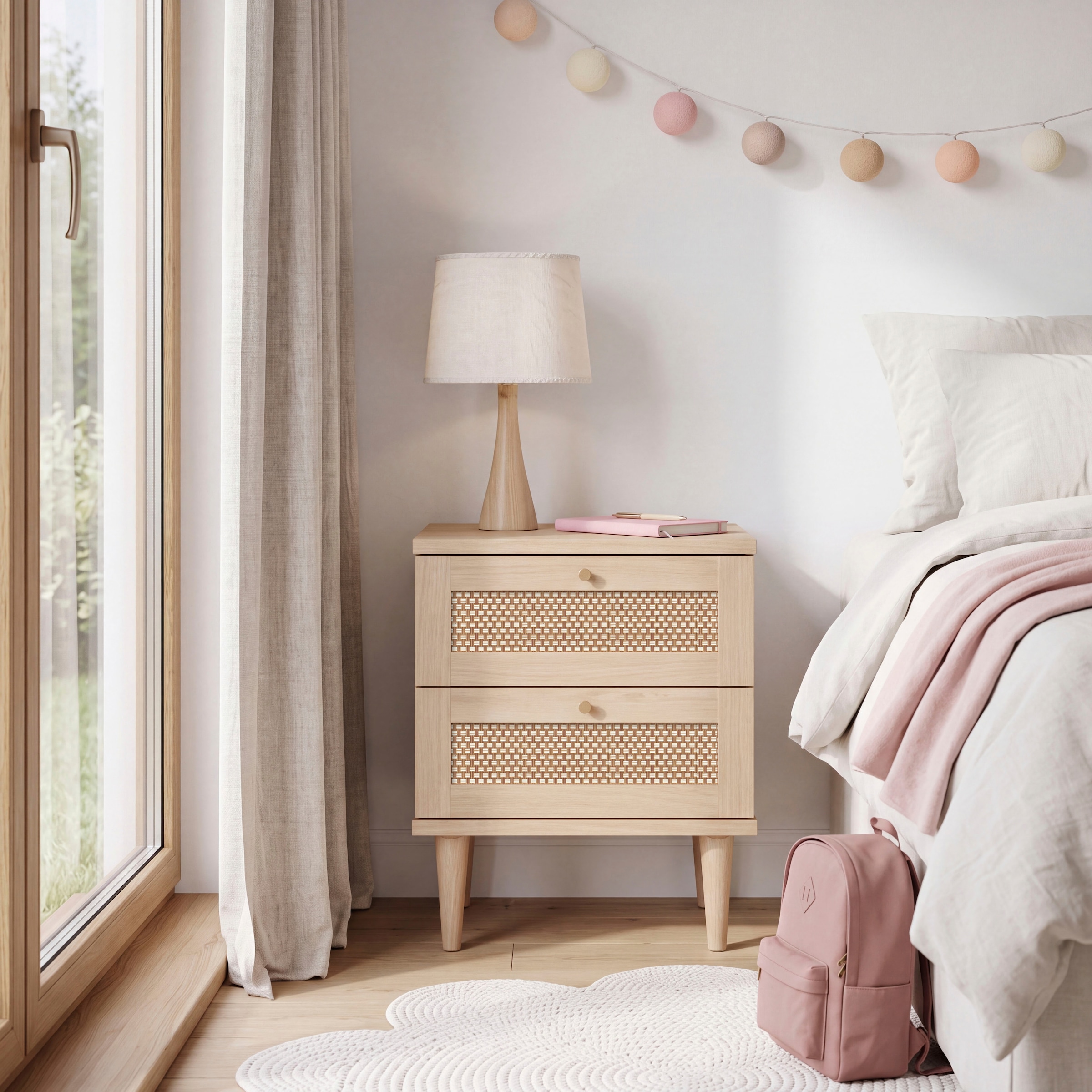 OTTO home Nachtkommode »ELLIAN mit Wiener Geflechtoptik, 2 Schubladen« Holzfüße, Metallgriffe, Made in EU, viel Stauraum