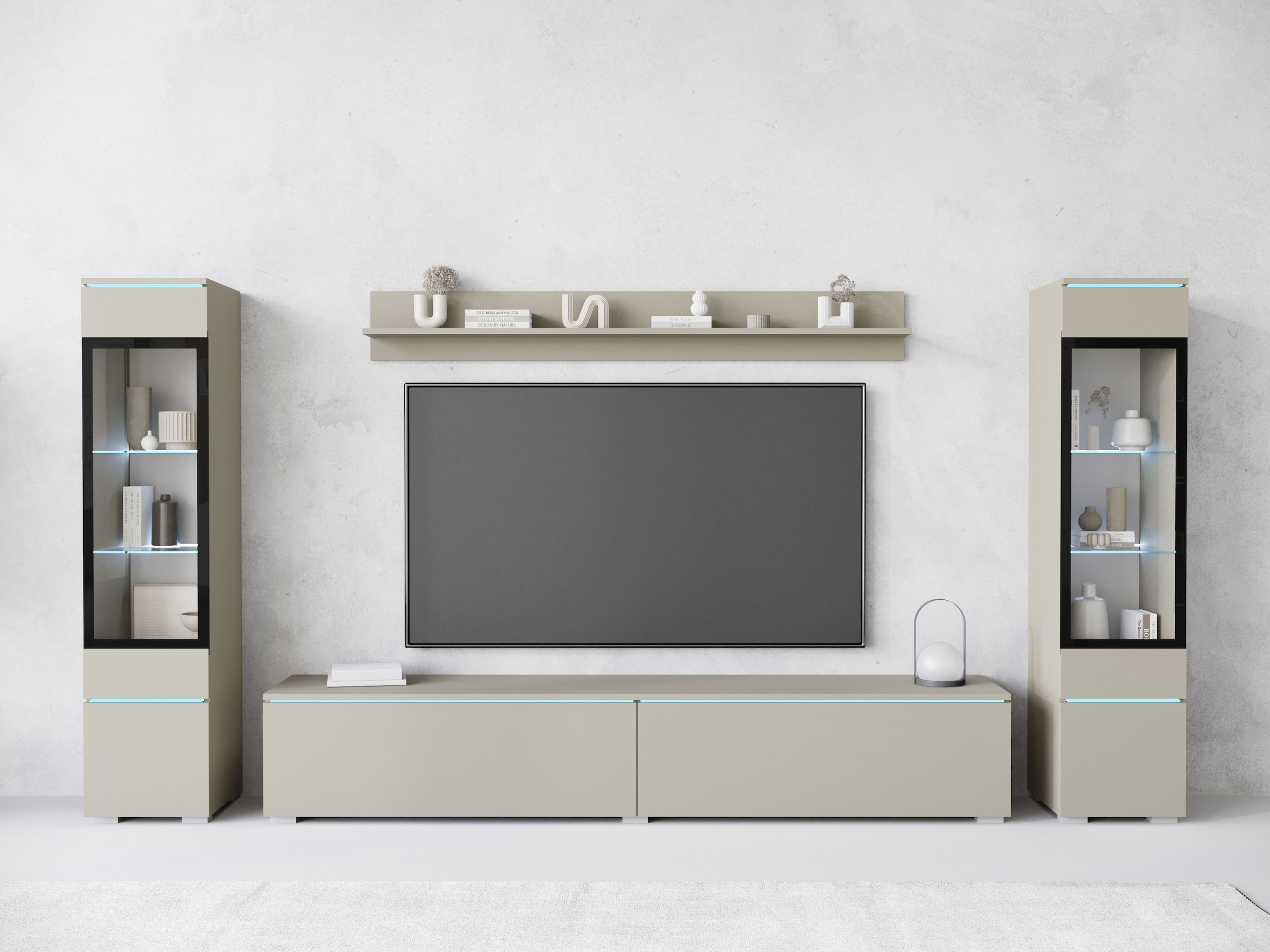 INOSIGN Wohnwand »VERA II, Vitrinen Türanschlag wechselbar«, (Komplett-Set, 4 St.), Mediawand 260 cm, Vitrine mit Verglasung, stehend und hängend
