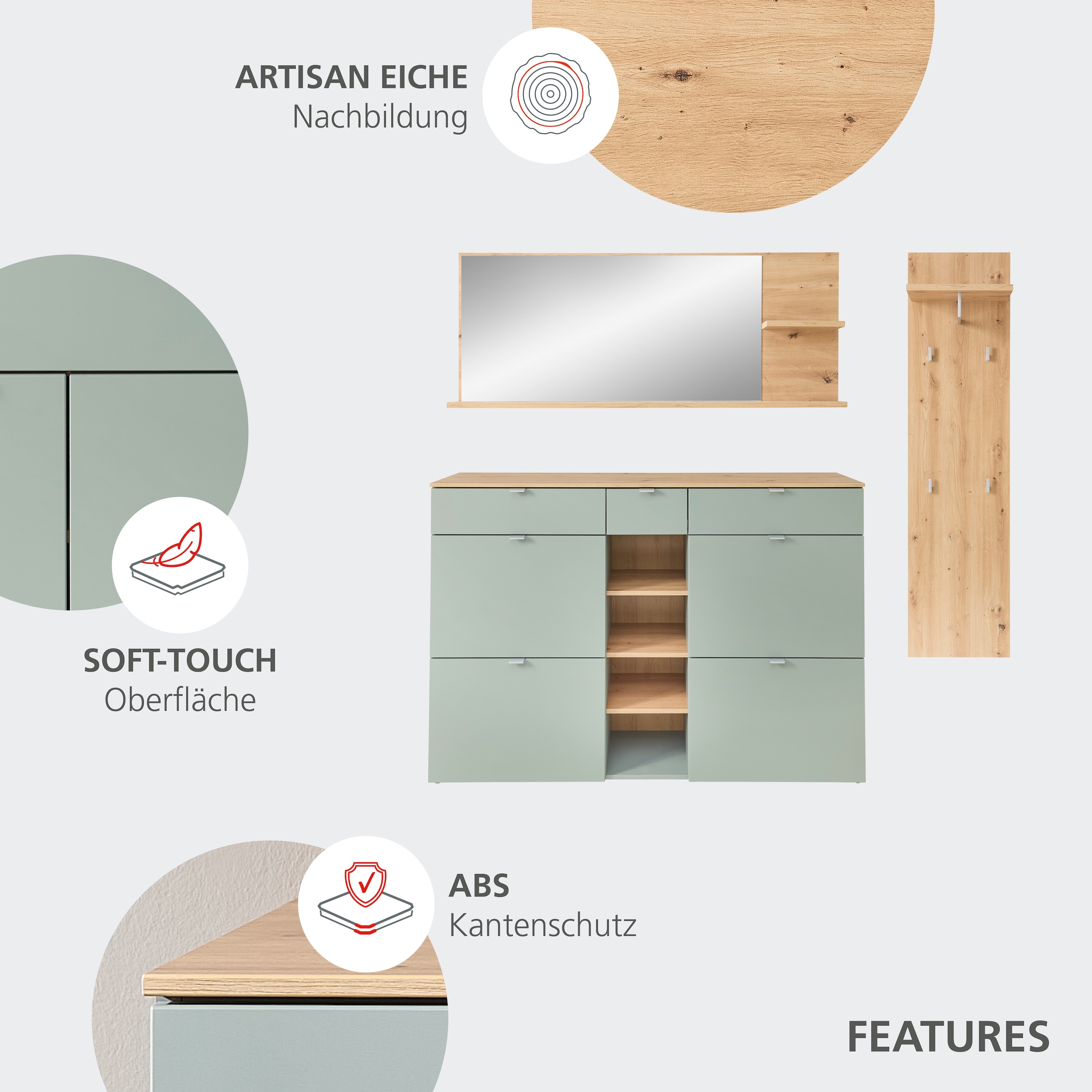 Innostyle Schuhschrank »Bari Schuhschrank mit Schubkästen, BxHxT 7148x103x38 cm« 1 Stk. tlg. 4 Klappen, 12 Fächer, Softclose, ABS Kantenschutz