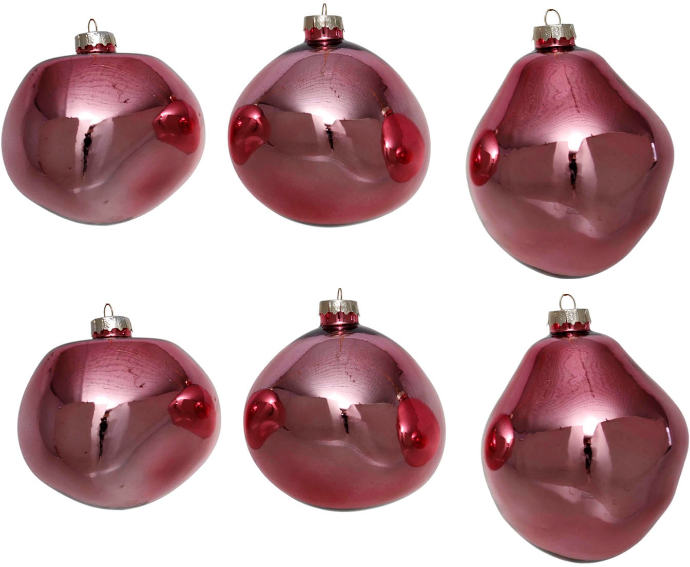 Leonique Weihnachtsbaumkugel »Birdelle glänzend, Weihnachtsdeko, Christbaumschmuck, Christbaumkugeln«, (Set, 6 St.), Baumkugeln in organischer Form, Ø ca. 8 cm, organische Kugeln aus Glas