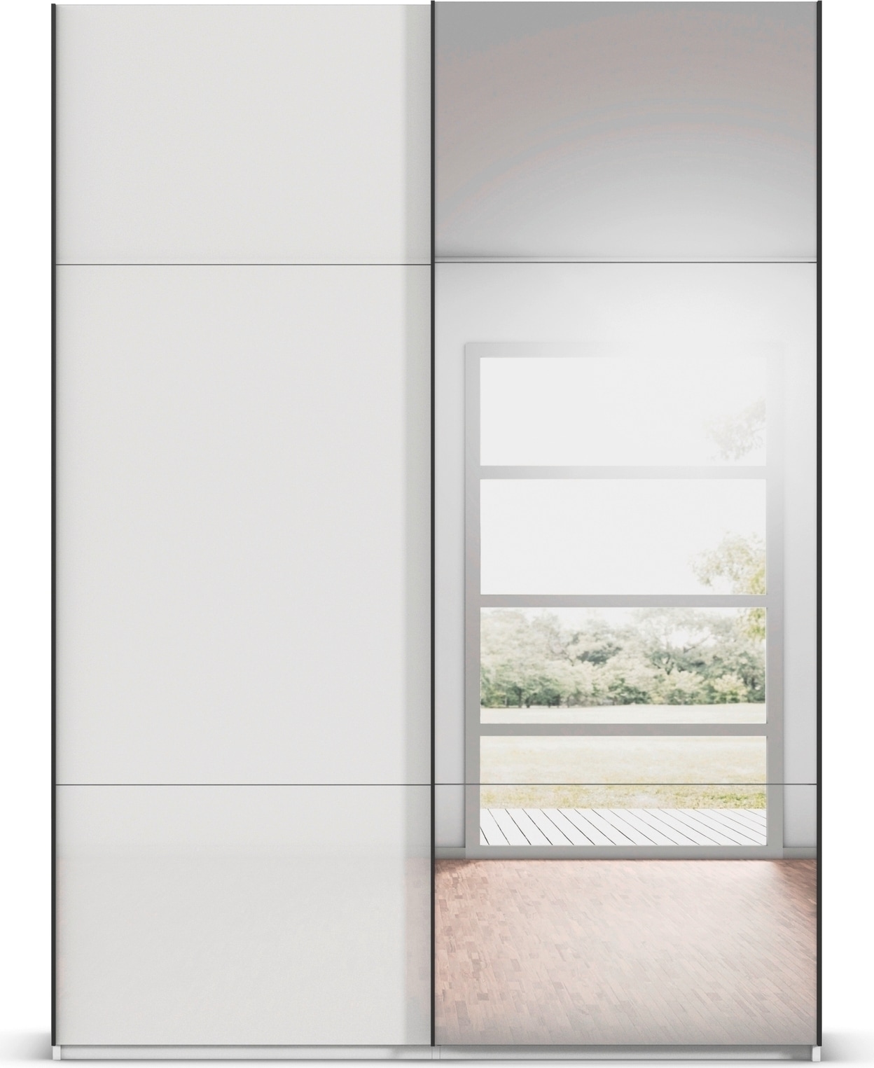 rauch Schwebetürenschrank »Kleiderschrank Schrank Garderobe Schlafzimmerschrank CONTIDO«, (in 3 verschiedenen Ausstattungen BASIC/CLASSIC/PREMIUM), aus hochwertigem Material in 6 Breiten 2 Griff-Farben MADE IN GERMANY