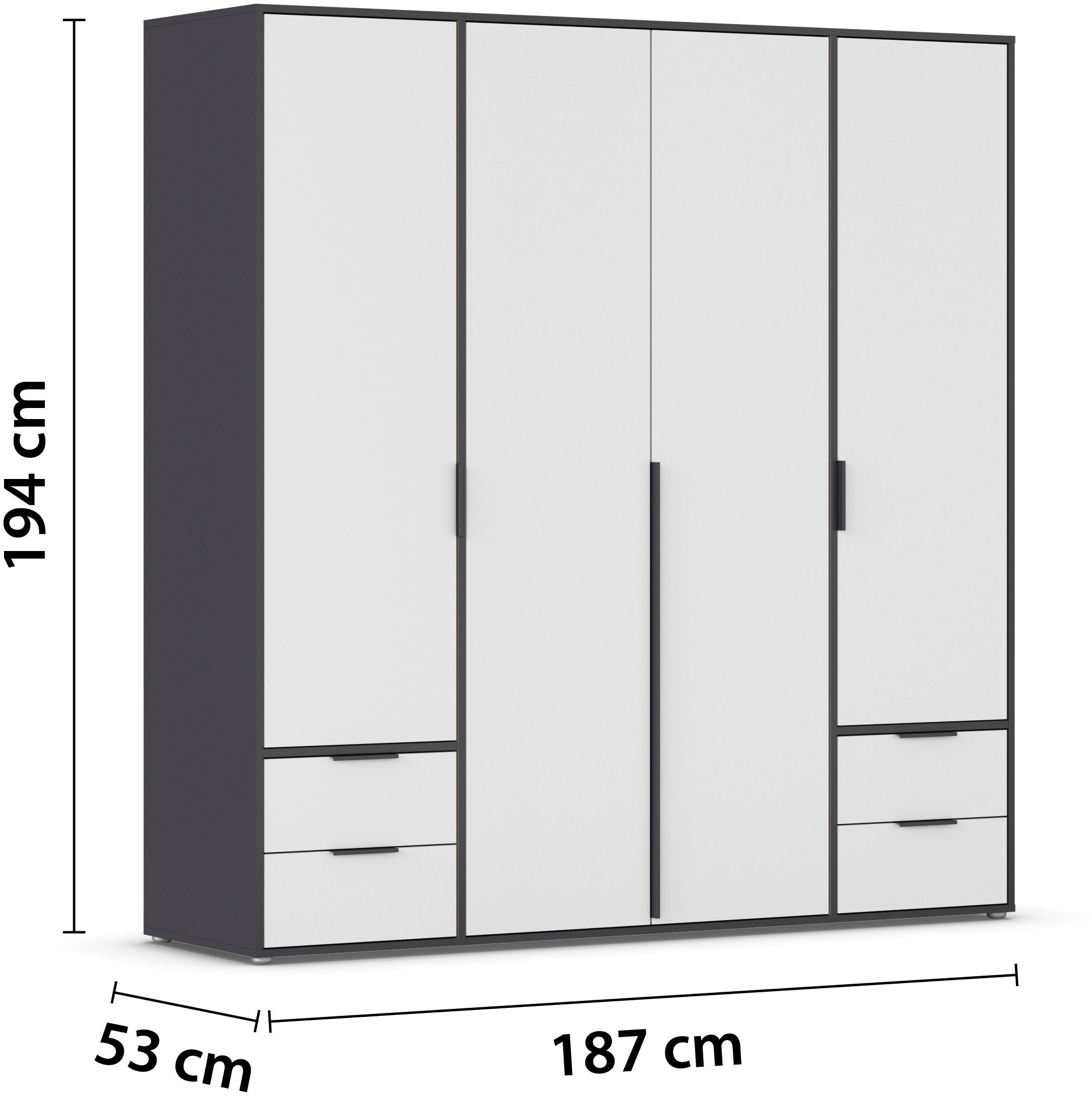 rauch Drehtürenschrank »Kleiderschrank Schrank Garderobe Wäscheschrank NAGATA viel Stauraum«, (in 3 verschiedenen Ausstattungen BASIC/CLASSIC/PREMIUM), mit Schubladen sowie Stangengriffen TOPSELLER MADE IN GERMANY