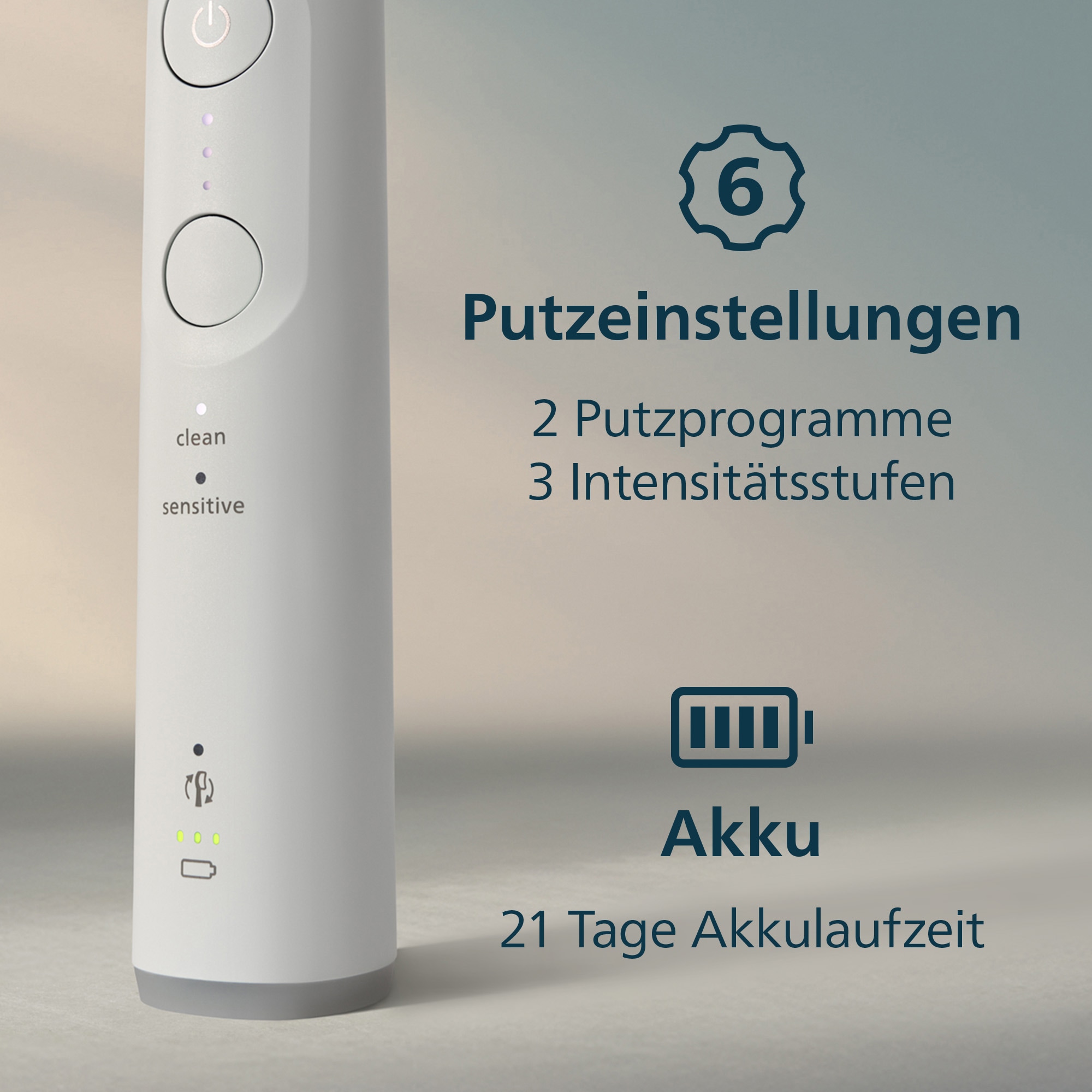 Philips Sonicare Elektrische Zahnbürste »Series 6100 HX7400/01« 1 Stk. Aufsteckbürsten mit visueller Andruckkontrolle, 5 Putzeinstellungen, inkl. Ladegerät