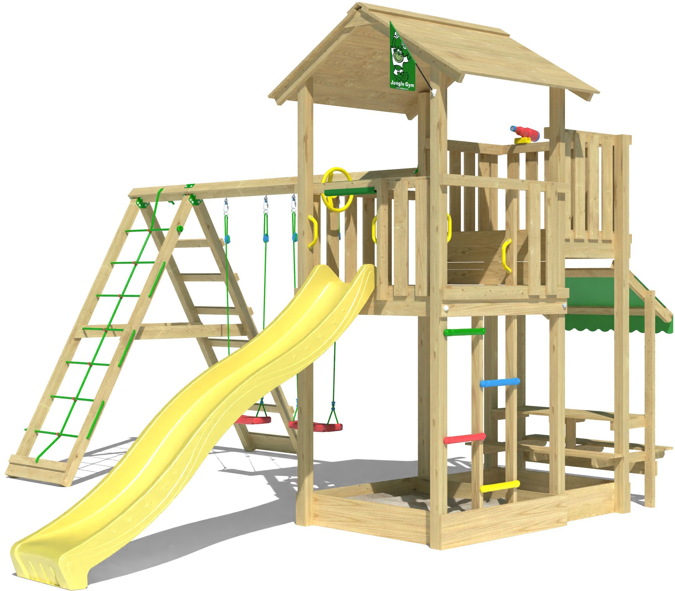 Jungle Gym Spielturm »Veranda«, (Set), Spielanlage mit Schaukel, Kletterbock und Rutsche mit Wasseranschluss