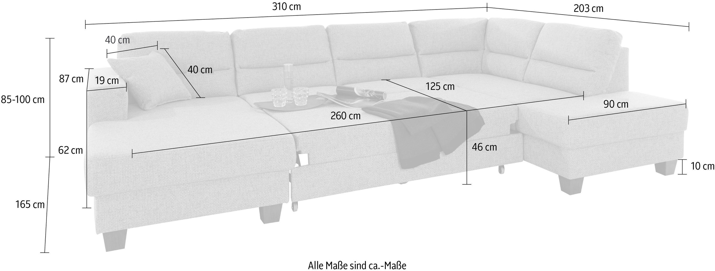 TRENDMANUFAKTUR Wohnlandschaft »Chamber, U-Form«, inklusive zwei Kopfstützen, wahlweise mit Bettfunktion