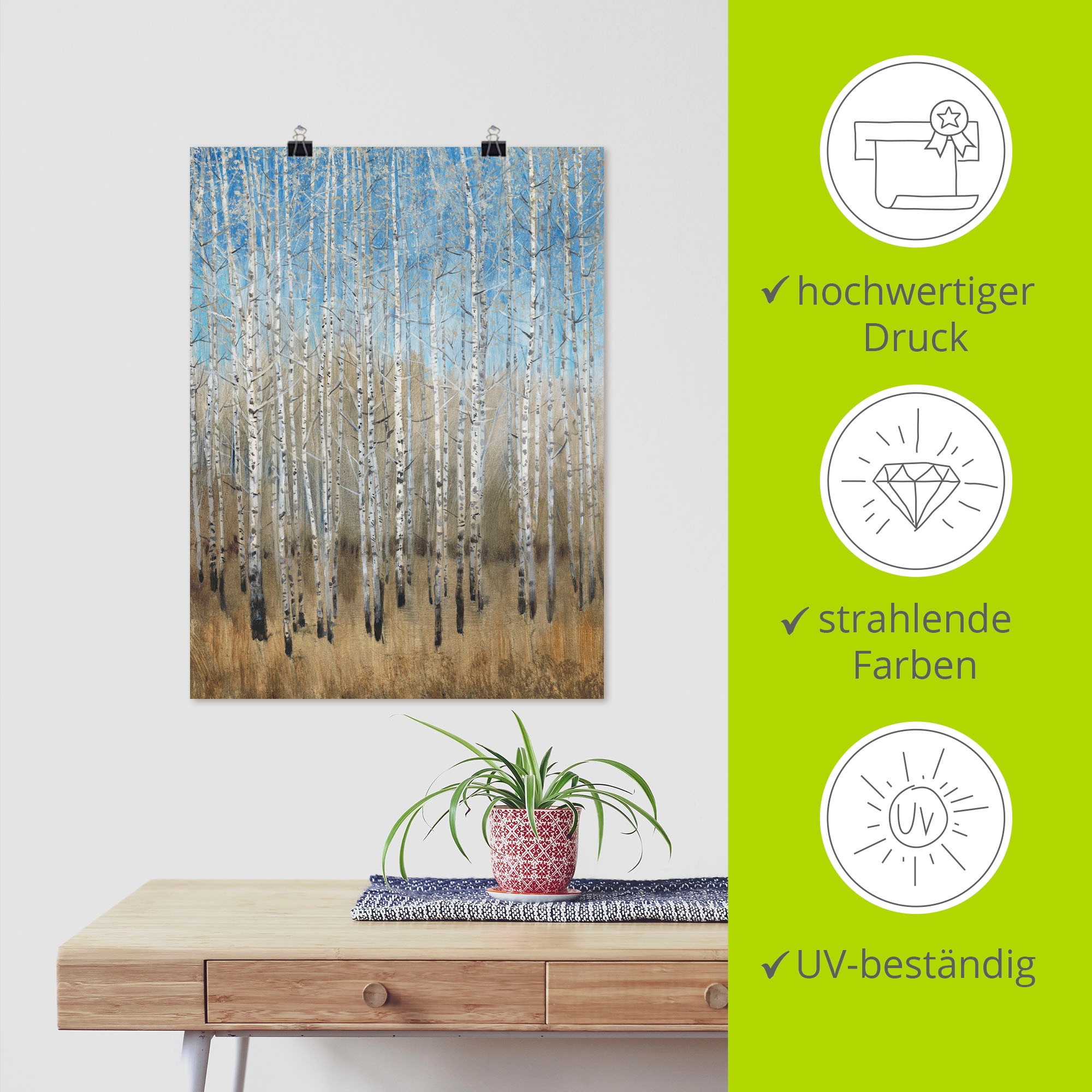 Artland Wandbild »Staubige blaue Birken II«, Wald, (1 St.), als Leinwandbild, Poster in verschied. Größen