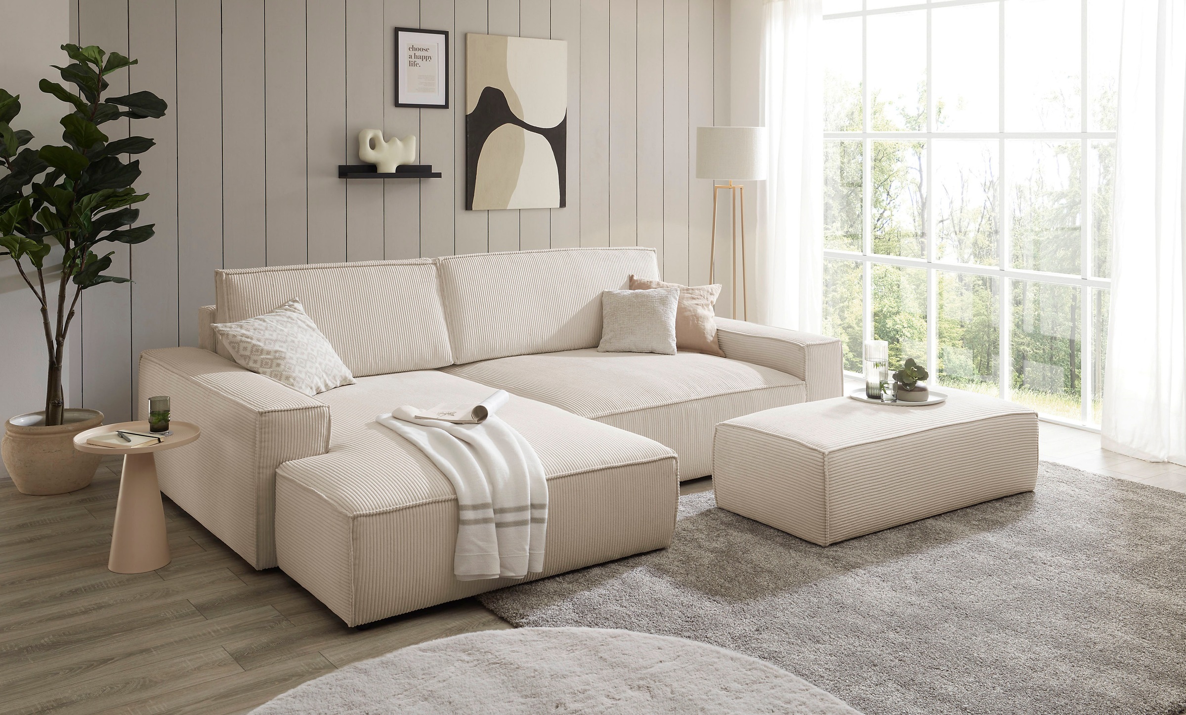 Home affaire Polsterecke »NEU: SHERWOOD XXL tief, L-Form mit Schlaffunktion, Big-Sofa mit Hocker«, (Set, 2 St.), stellbar zum Schlafsofa (Krokodilverbinder), Cord, Leinenoptik