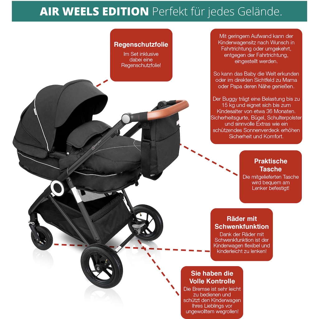 BabyGo Kombi-Kinderwagen »Halime AIR 3in1, Anthracite Black«