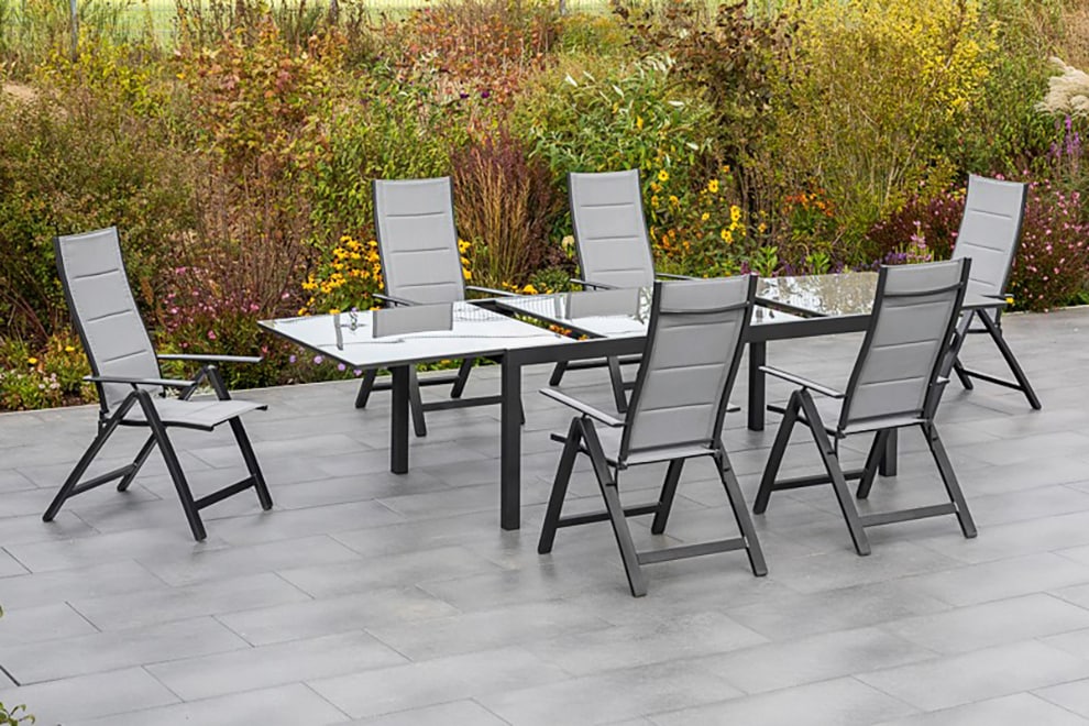 MERXX Garten-Essgruppe »Florenz«, (7 tlg.), 6 Klappsessel mit ausziehbarem Tisch