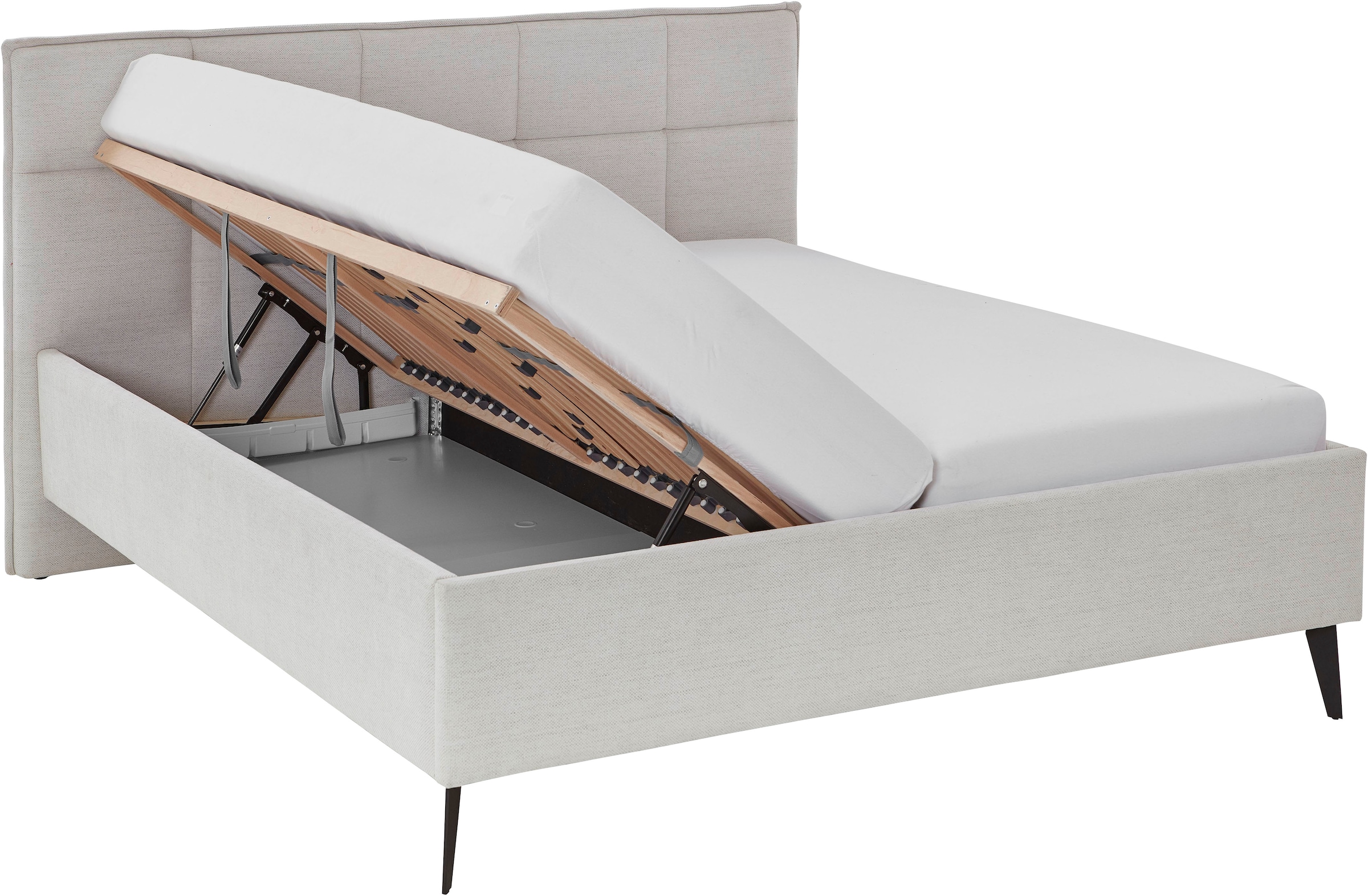 meise.möbel Polsterbett »Paulo wahlweise mit Bettkasten, erhältlich in den Breiten 160 & 180cm«, wahlweise mit Holz- oder Metallfuß