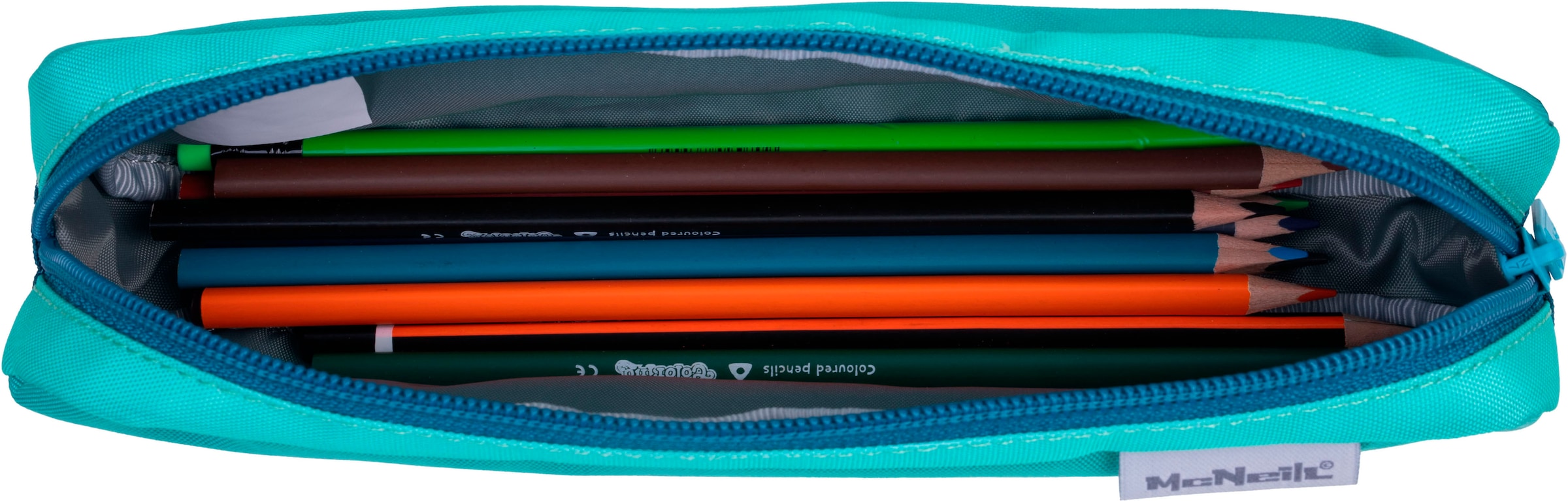 McNeill Schulranzen »Perfecto, Gradient Blue Lagoon«, reflektierende Streifen auf den Schultergurten-retroreflektierende Flächen, inkl. Federmäppchen, Turnbeutel, Schlamperrolle & Motivmagnet