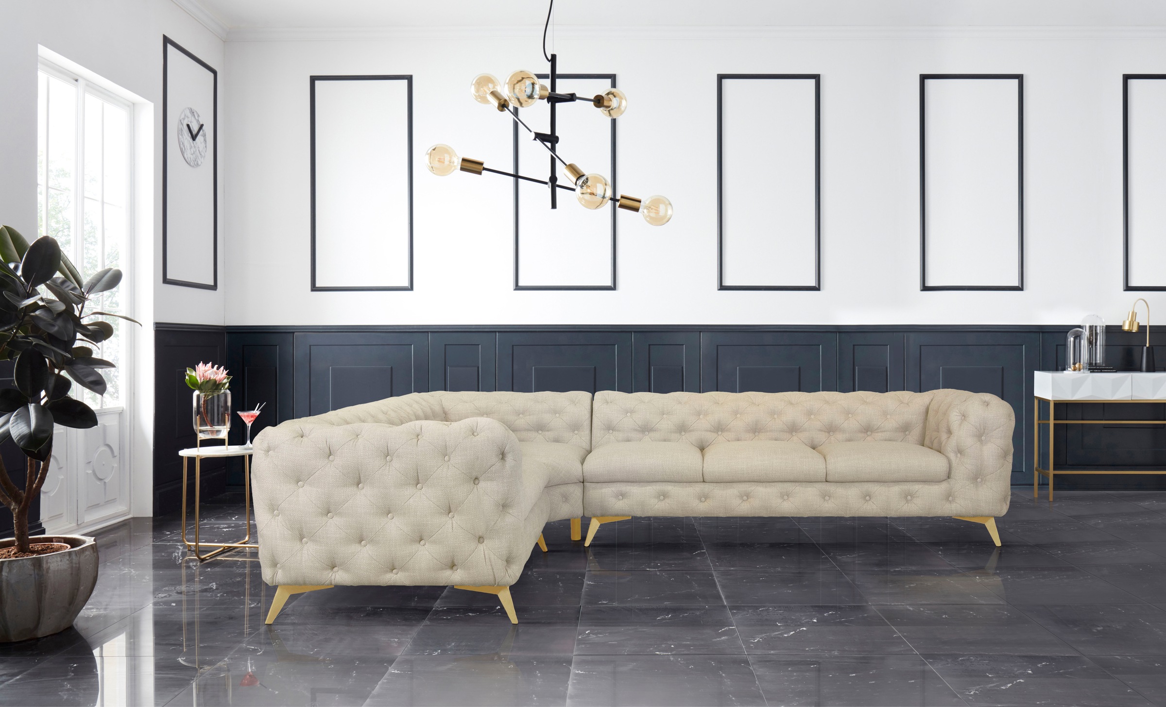 Leonique Chesterfield-Sofa »Ecksofa GLYNIS L-Form mit Wellenunterfederung, günstig online kaufen