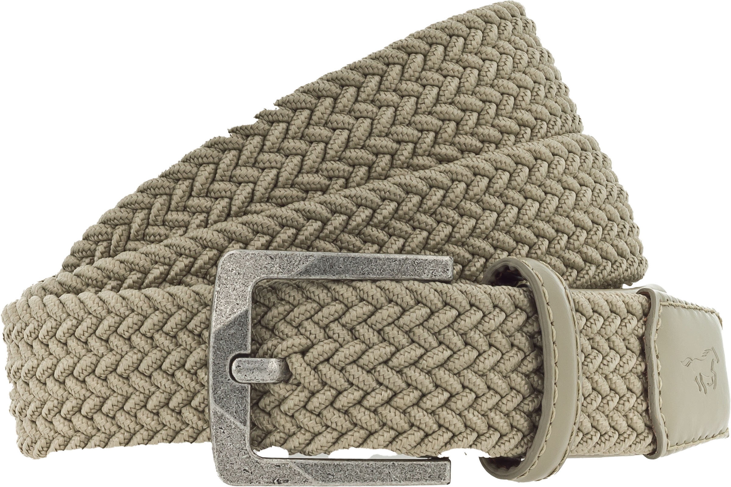 Mustang Flechtgürtel Elastisch In Flechtoptik, Mit Markanten Lederdetails, 3, 5 Cm
