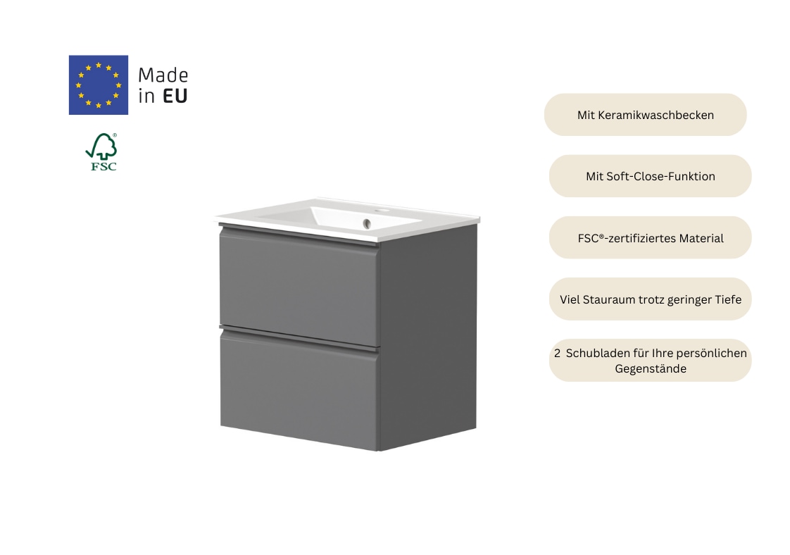 welltime Waschtisch »Cosmos in verschiedenen Ausführungen inkl. Waschbecken« Badmöbel, Waschplatz  mit 2 Schubladen, Soft-Close-Funktion, FSC®