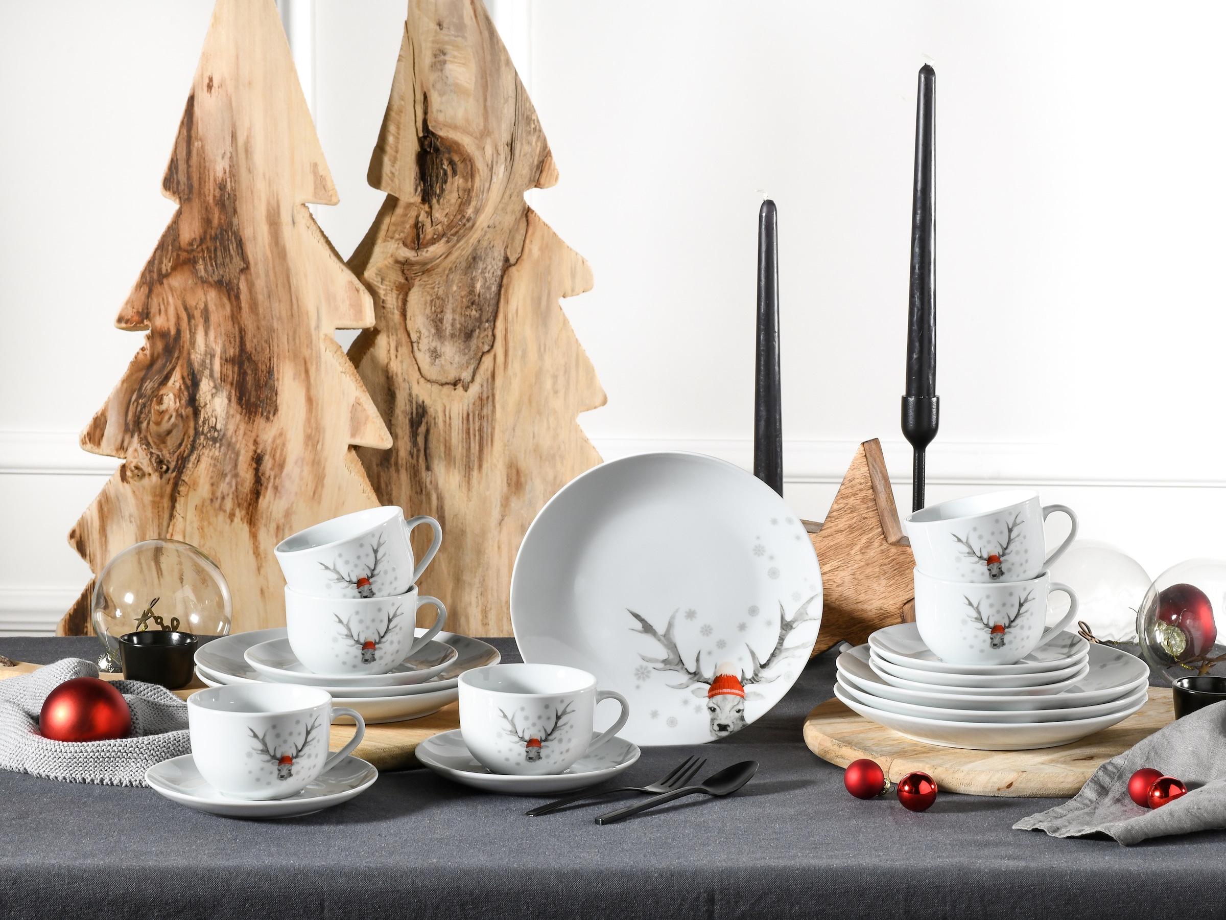 CreaTable Kaffeeservice »Luna Hirsch«, (Set, 18 tlg.), winterliches Hirsch-Motiv