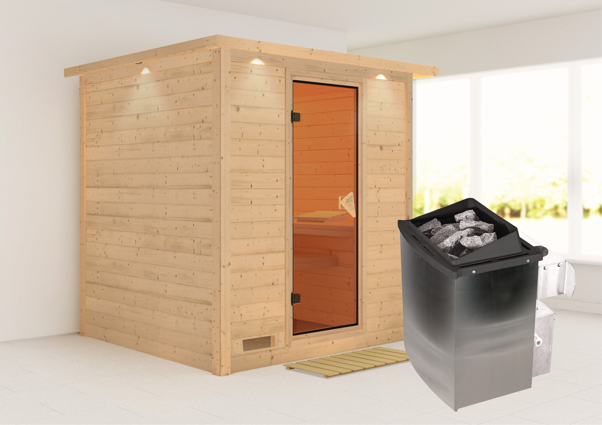 Karibu Sauna »Menja« Set, 9-kW-Ofen mit integrierter Steuerung günstig online kaufen