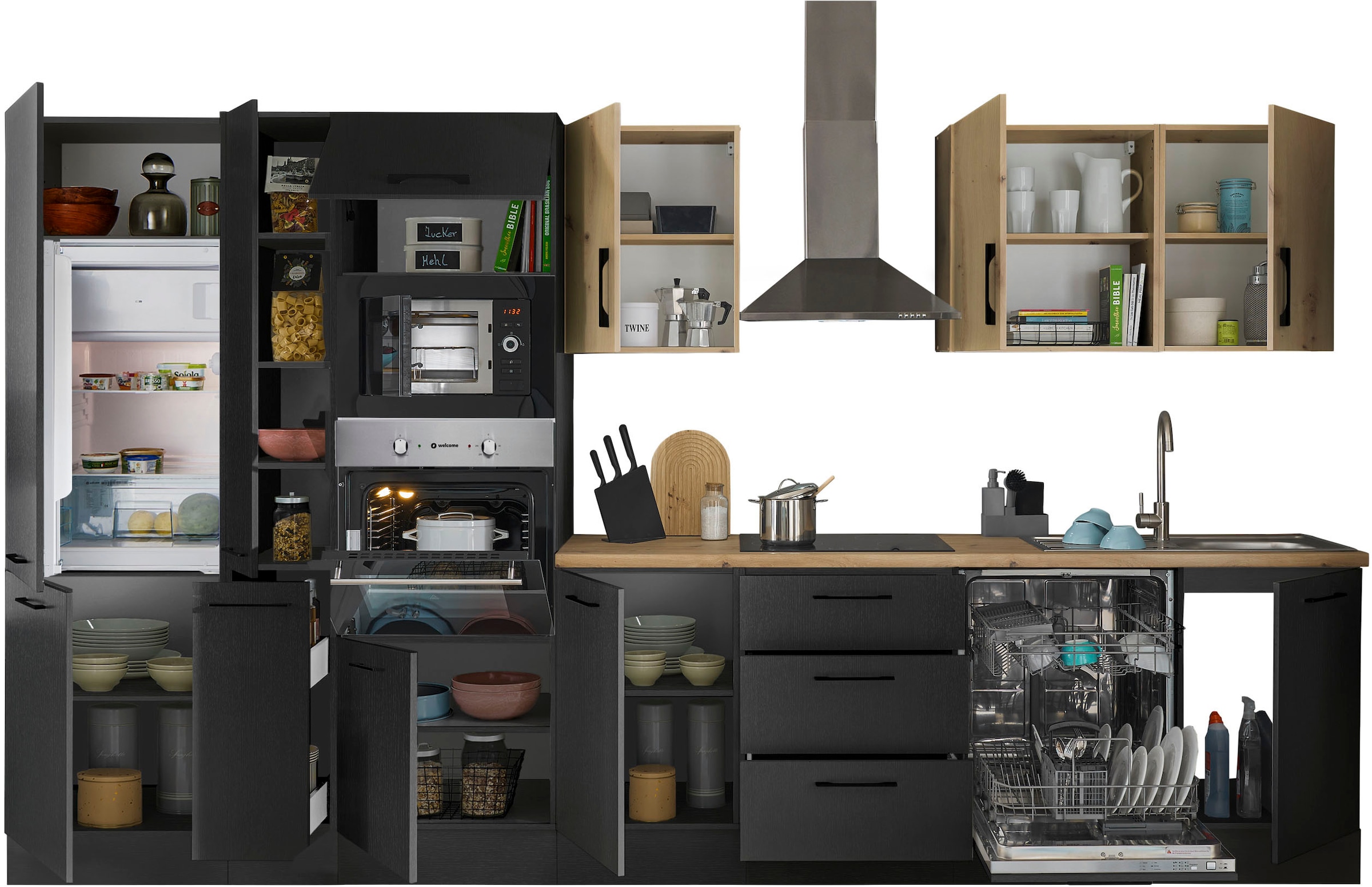 BASIC by Balculina Küchenzeile »Turin«, Breite 370 cm, wahlweise mit E-Geräten