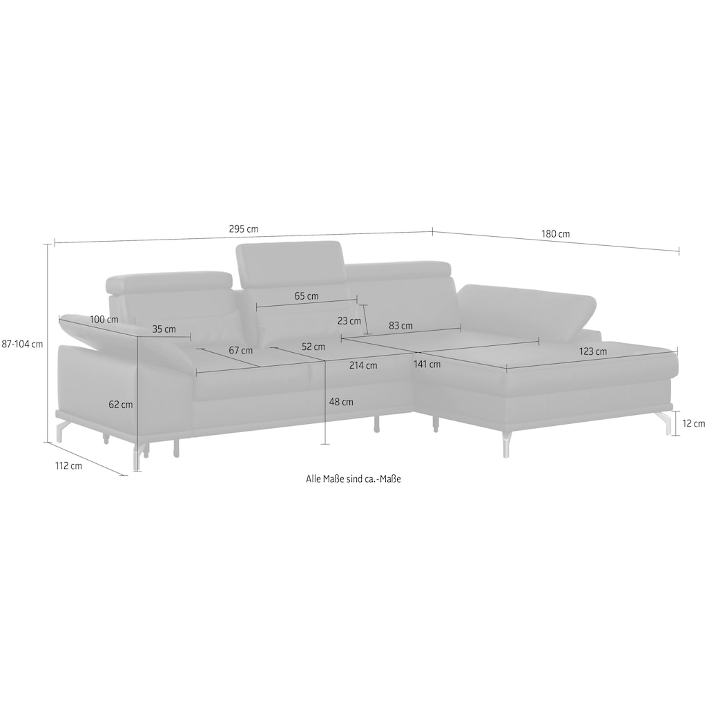 sit&more Ecksofa »Cabrio«, mit Sitztiefen- und Armteilverstellung sowie Federkern, 2 Nierenkissen