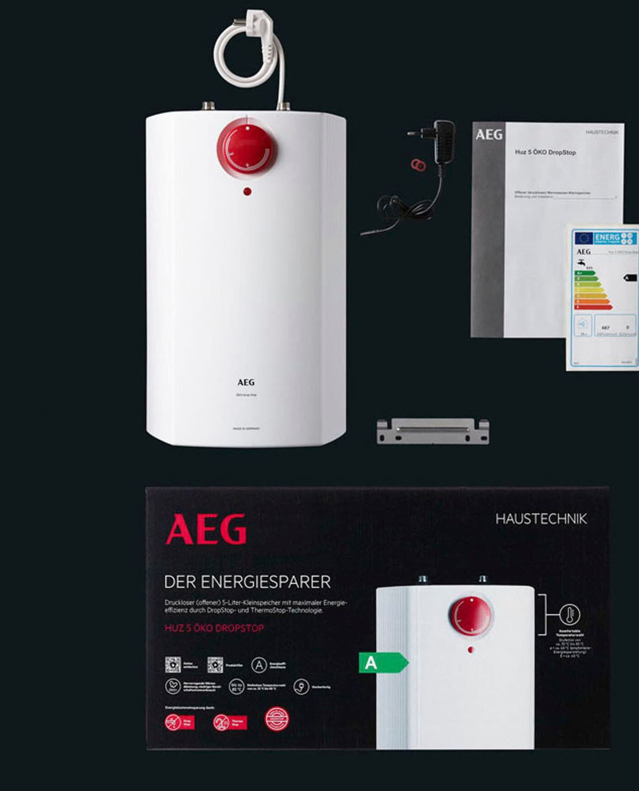 AEG Haustechnik Kleinspeicher »Huz 5 Öko DropStop«, Untertischboiler 5 Liter, Niederdruck, ThermoStop-Technologie