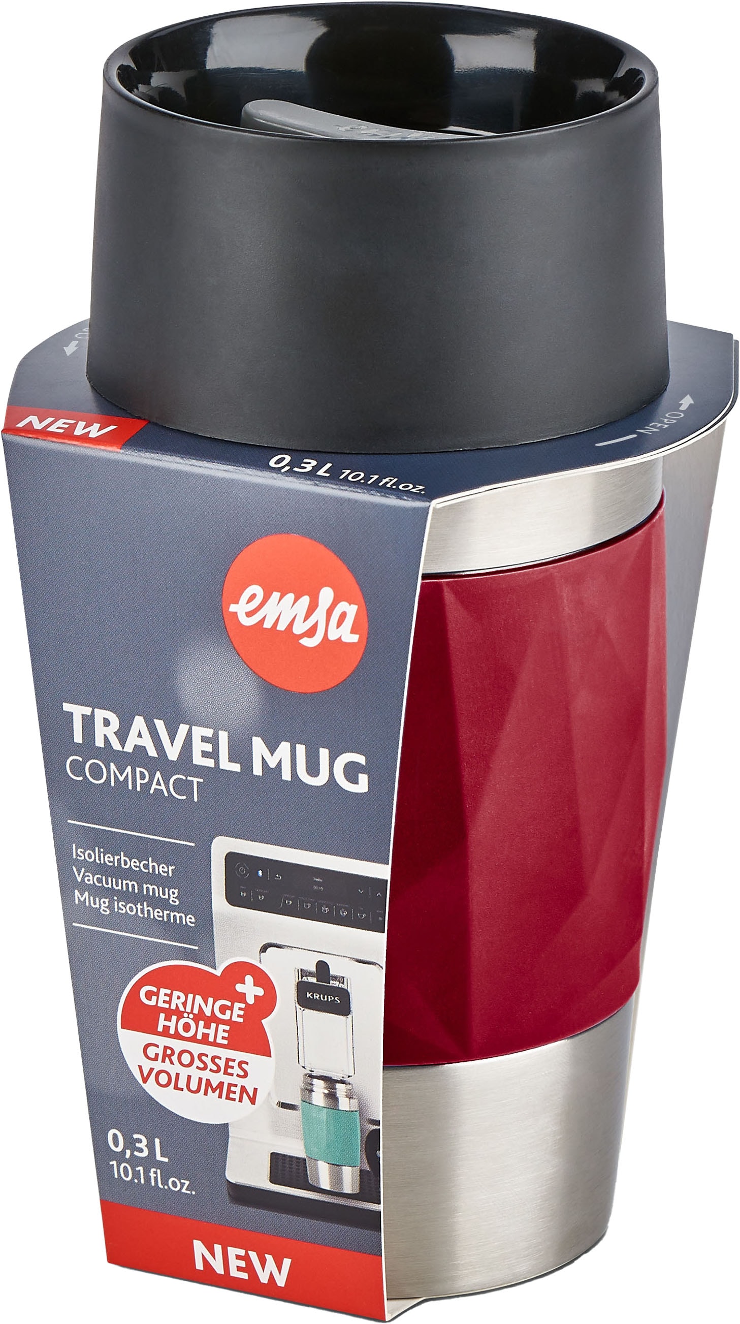 Emsa Thermobecher »Travel Mug Compact«, 0,3L, Edelstahl, 3h warm/6h kalt, 360°Trinköffnung, spülmaschinenfest