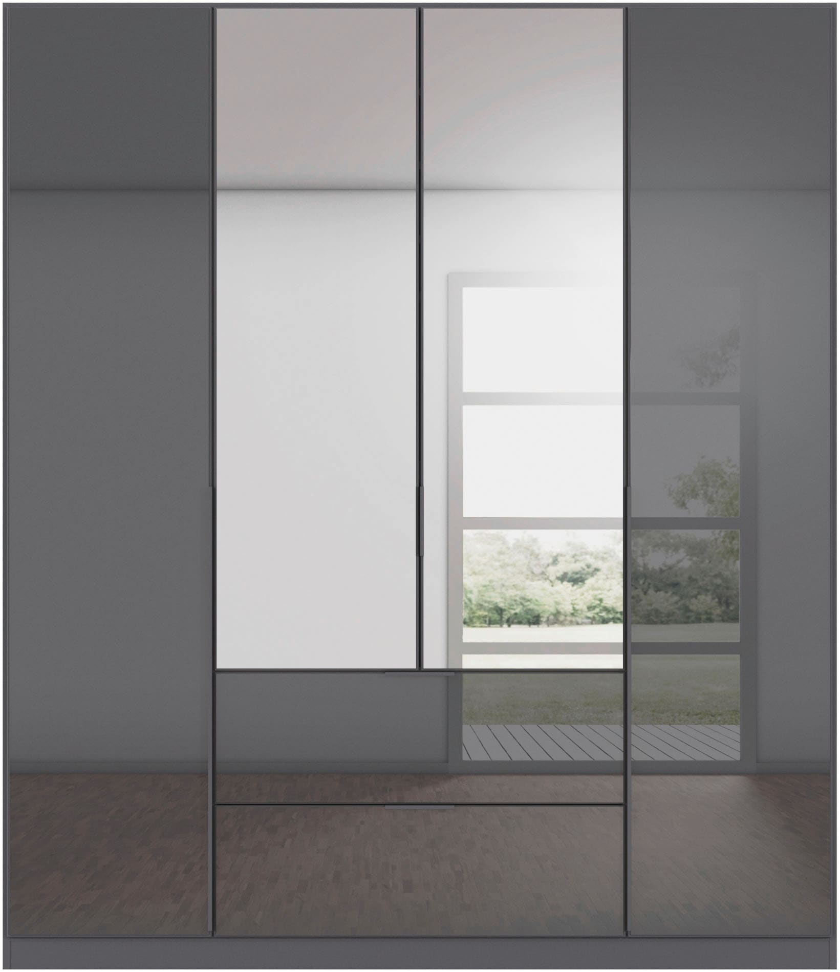 rauch Drehtürenschrank »Kleiderschrank Kleiderschränke Schrank Garderobe AGORDO mit Glasfront«, (in zwei Griff-Farben mit Glasfront), mit Außenschubkästen, in 6 Breiten und 2 Höhen MADE IN GERMANY