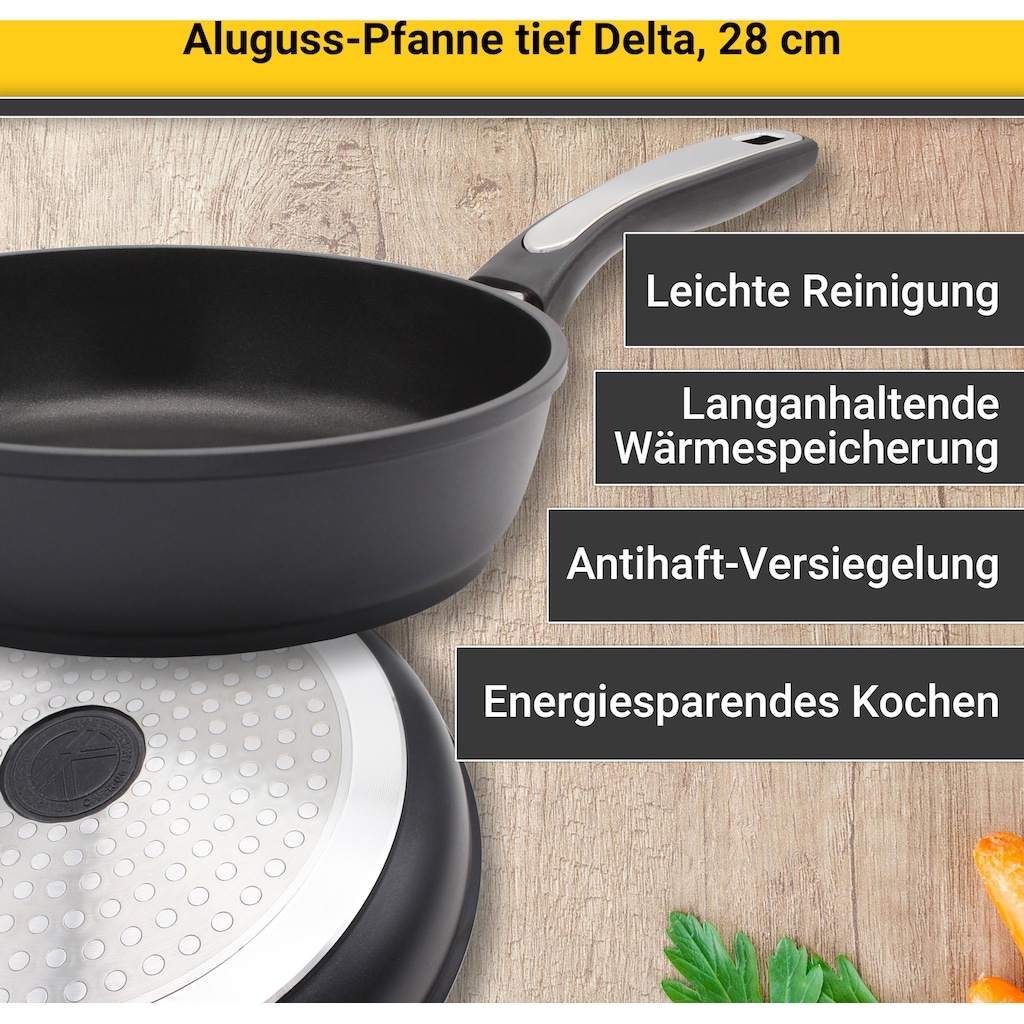 Krüger Bratpfanne »Aluguss Pfanne tief DELTA, 28 cm«, Aluminiumguss, (1 tlg.), für Induktions-Kochfelder geeignet, tiefe Ausführung