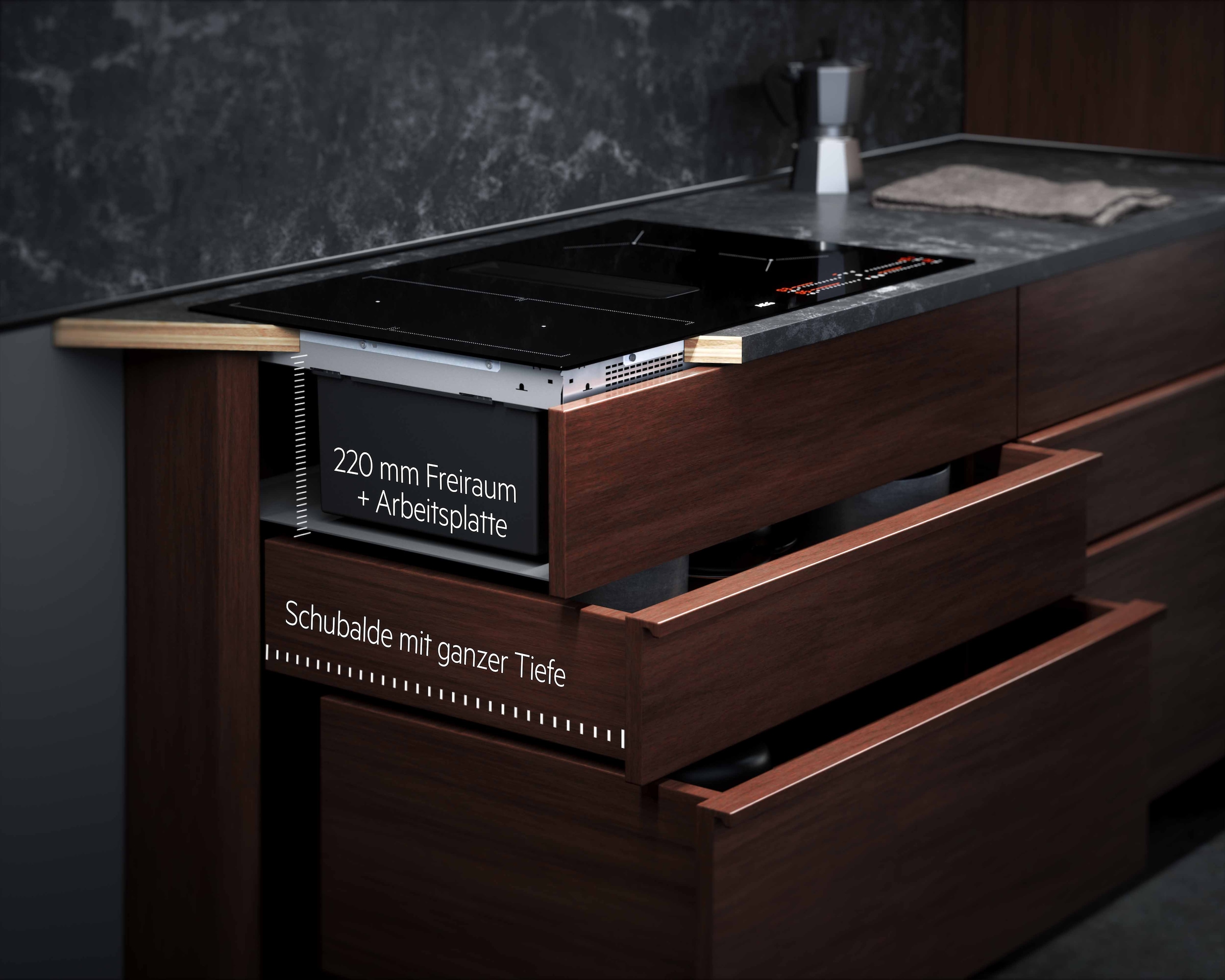 AEG Kochfeld mit Dunstabzug »TH84CB0FRB«, 4 individuell einstellbare Kochzonenregle