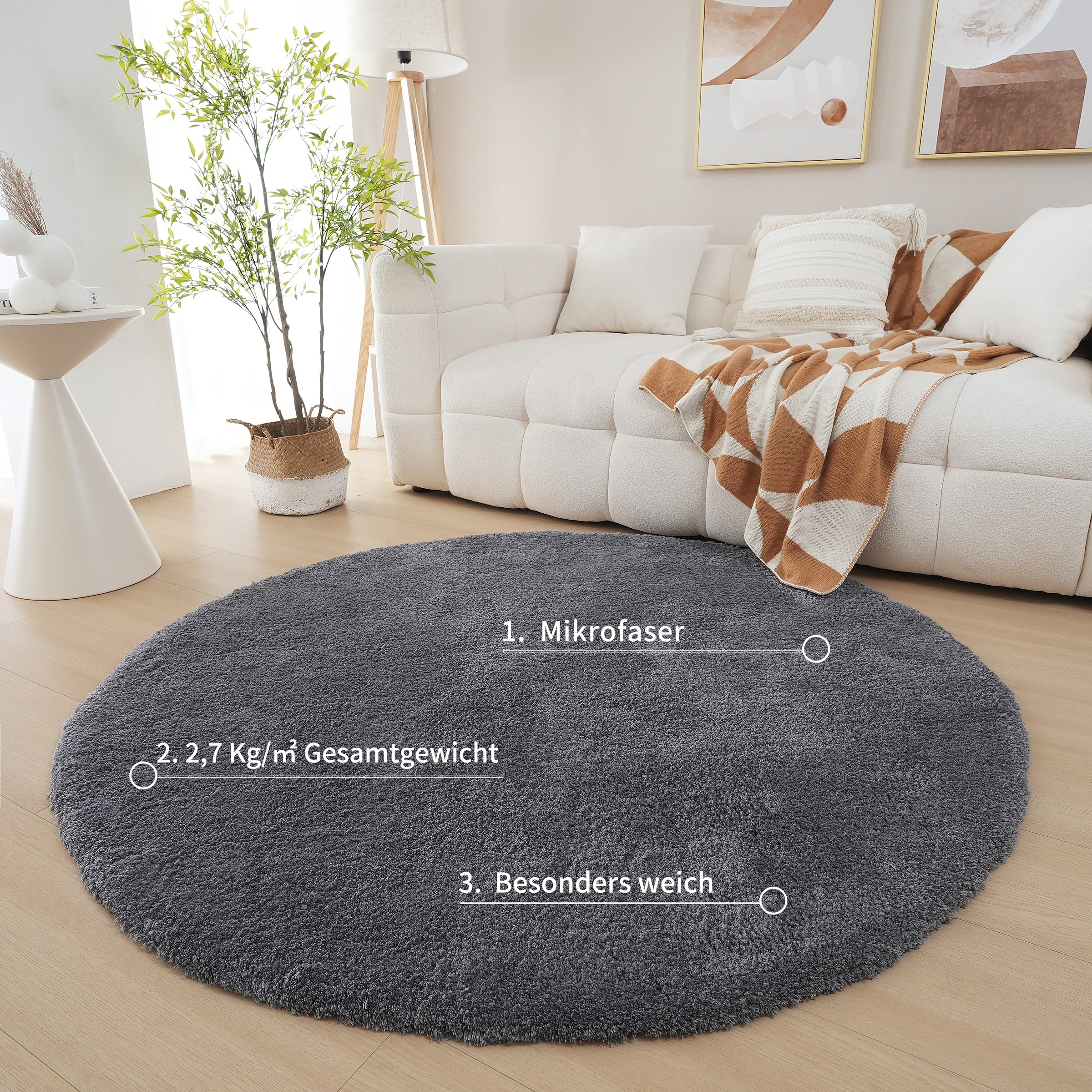 my home Hochflor-Teppich »Microfaser Teppich Magong, besonders weich, sehr feiner Flor«, rund, 25 mm Höhe, unifarben, weiche Teppiche, Wohnzimmer, Schlafzimmer, Kinderzimmer