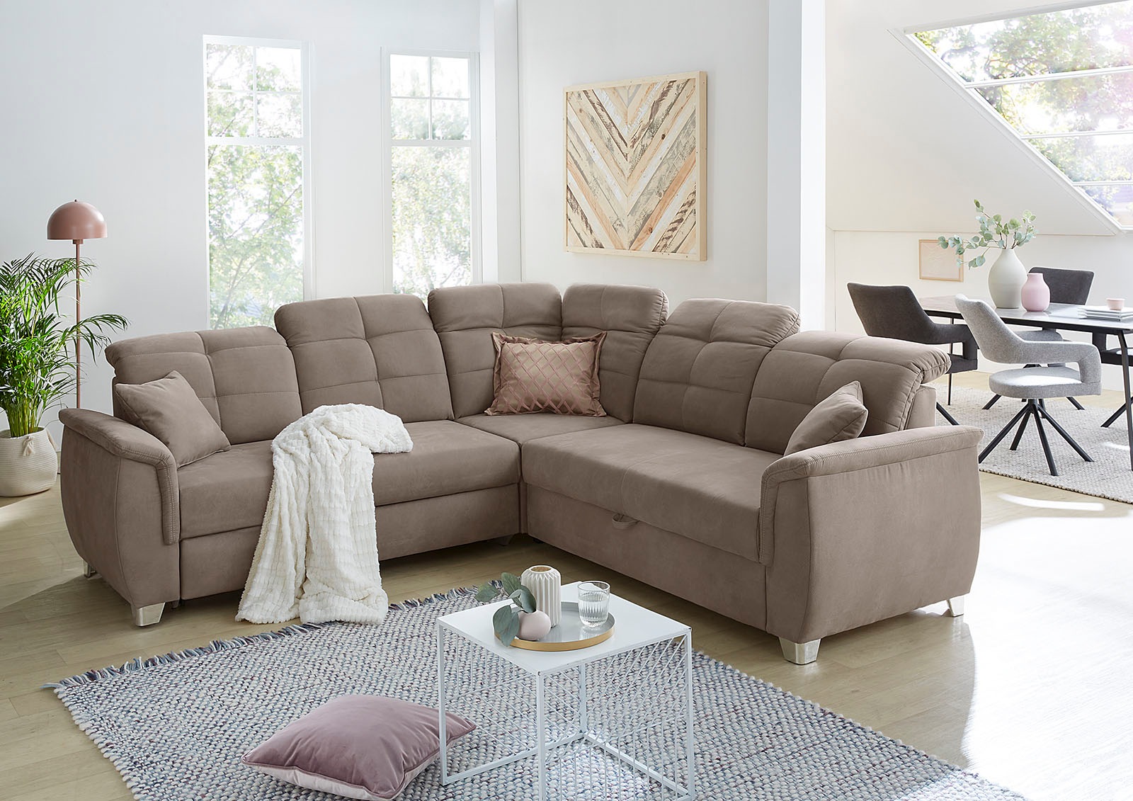 Jockenhöfer Gruppe Ecksofa Udine, verstellbare Kopfteile, Gästebett- und Relaxfunktion