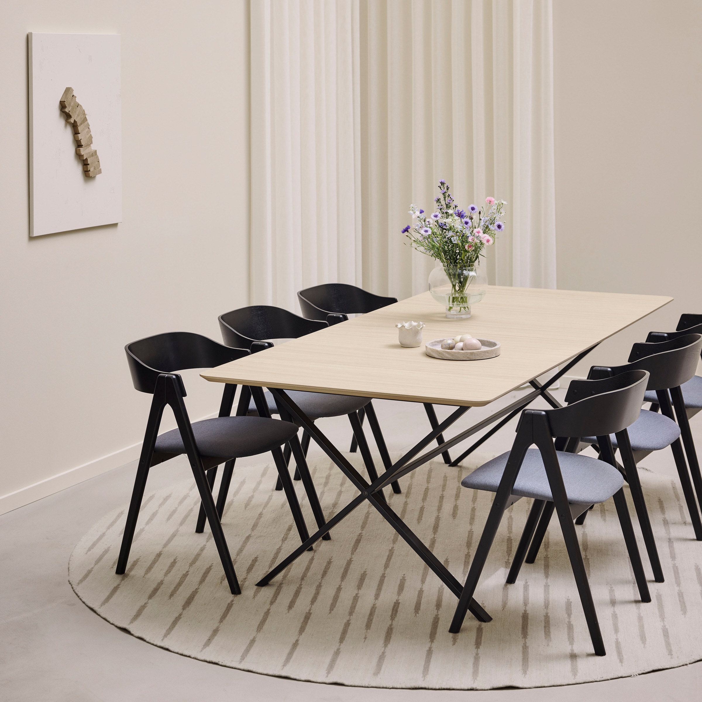Hammel Furniture Esstisch »Meza Designtisch mit Auszugsfunktion und 2 Einlegeplatten« abgerundete Tischplatte MDF, gekreuztes Metallgestell, in zwei Breiten