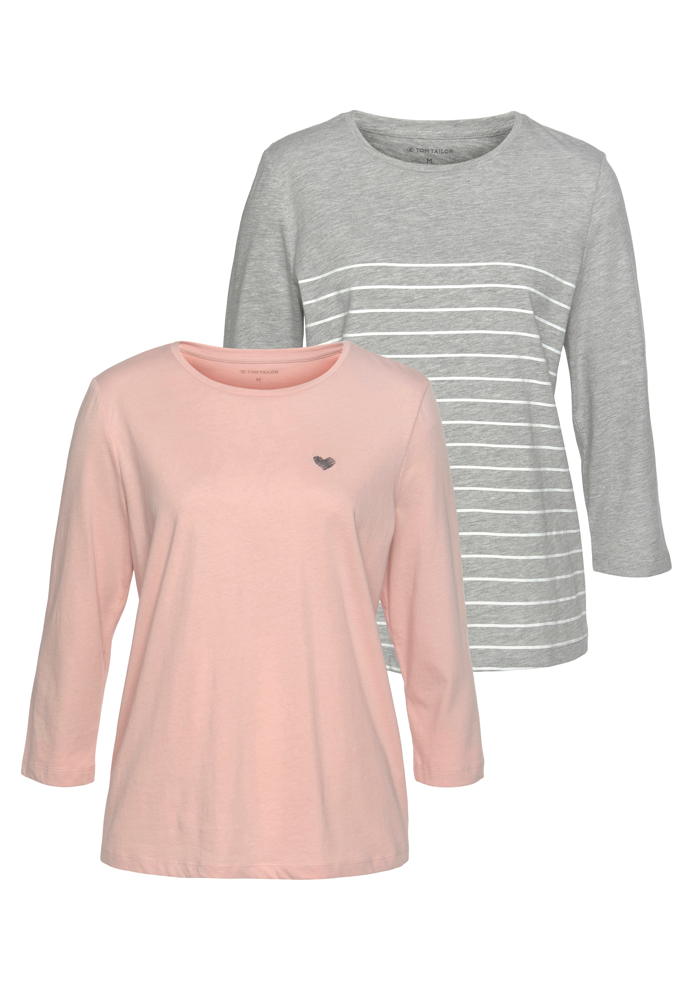 TOM TAILOR 3/4-Arm-Shirt, (Packung, 2 tlg., 2er-Pack), im Doppel - immer Ringel + uni